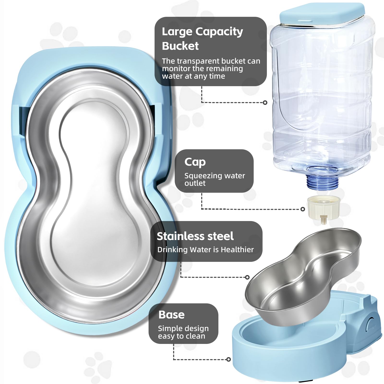 Comedero automático para gatos y dispensador de agua con cuenco de acero inoxidable, comedero de alimentos por gravedad para perros y bebederos para mascotas pequeñas y medianas, cachorros, gatitos, 1
