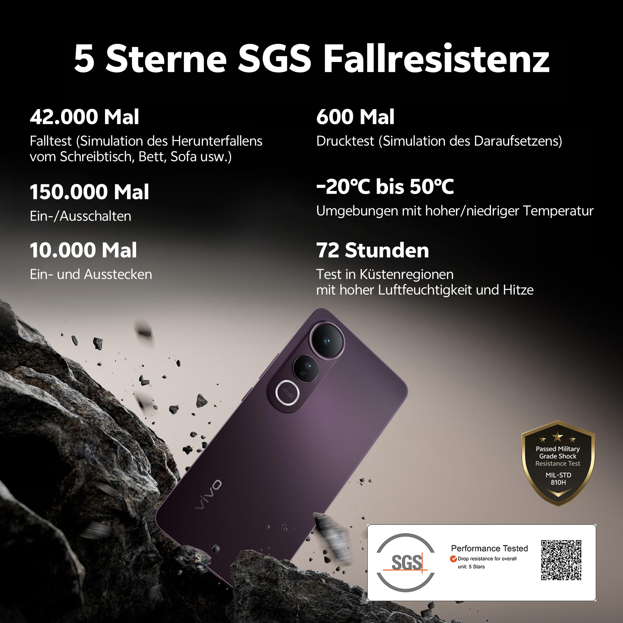 vivo V50 Lite 4G Smartphone, 8G+256G, 6,77" 120Hz P-OLED-Bildschirm, 50MP Sony Hauptkamera, Aura Light, 5200 mAh Akku, 90W FlashCharge, IP65, 400% Lautstärke & Dual-Stereo-Lautsprecher, Dual Sim Handy