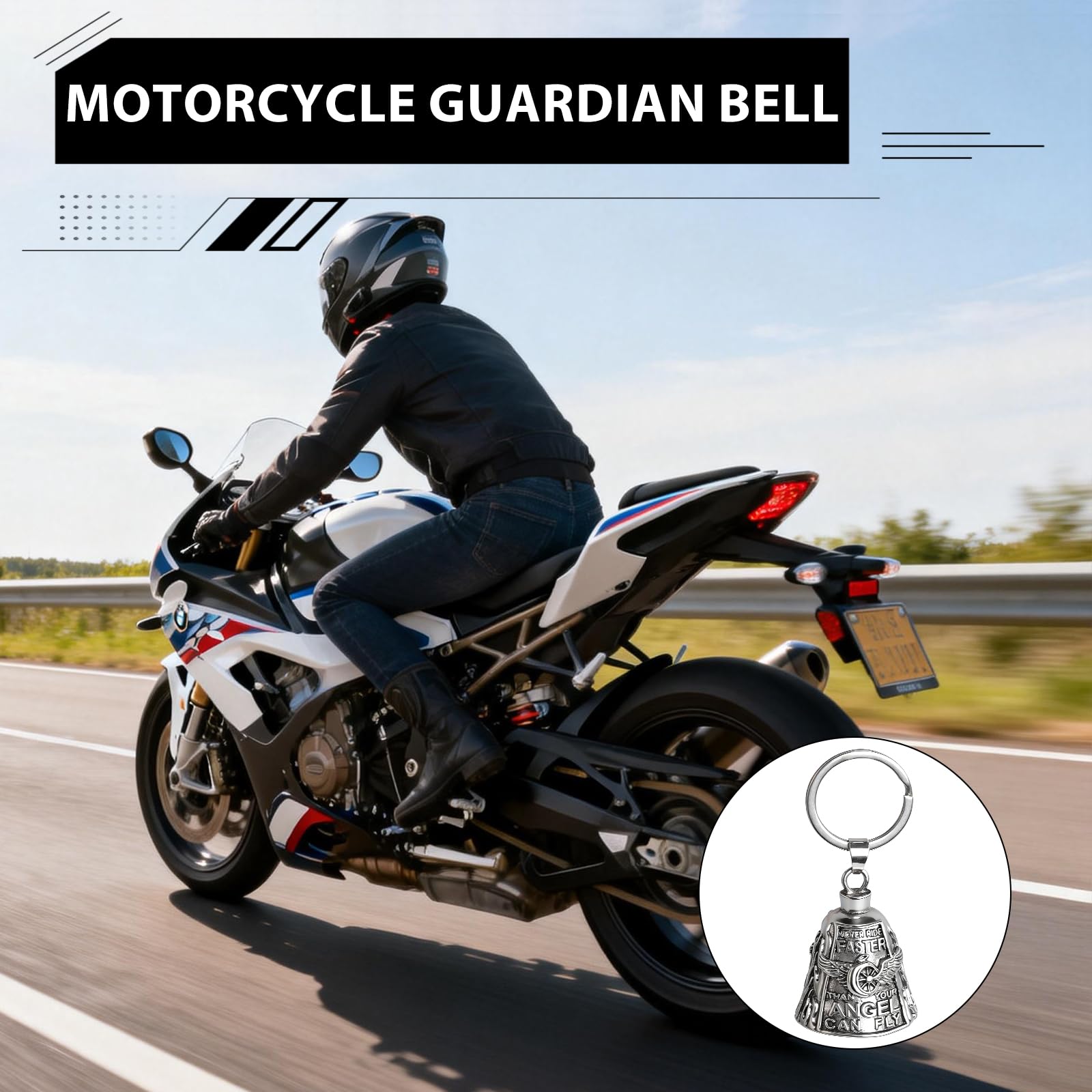 GomTrynxil Guardian Bell Biker Bell, Motorrad Glocke Glücksbringer, Reitglocke Motorrad Glöckchen mit Schlüsselanhänger und Ring, Motorradglocke Schlüsselanhänger Personalisiert Pendant mit Beutel - 4