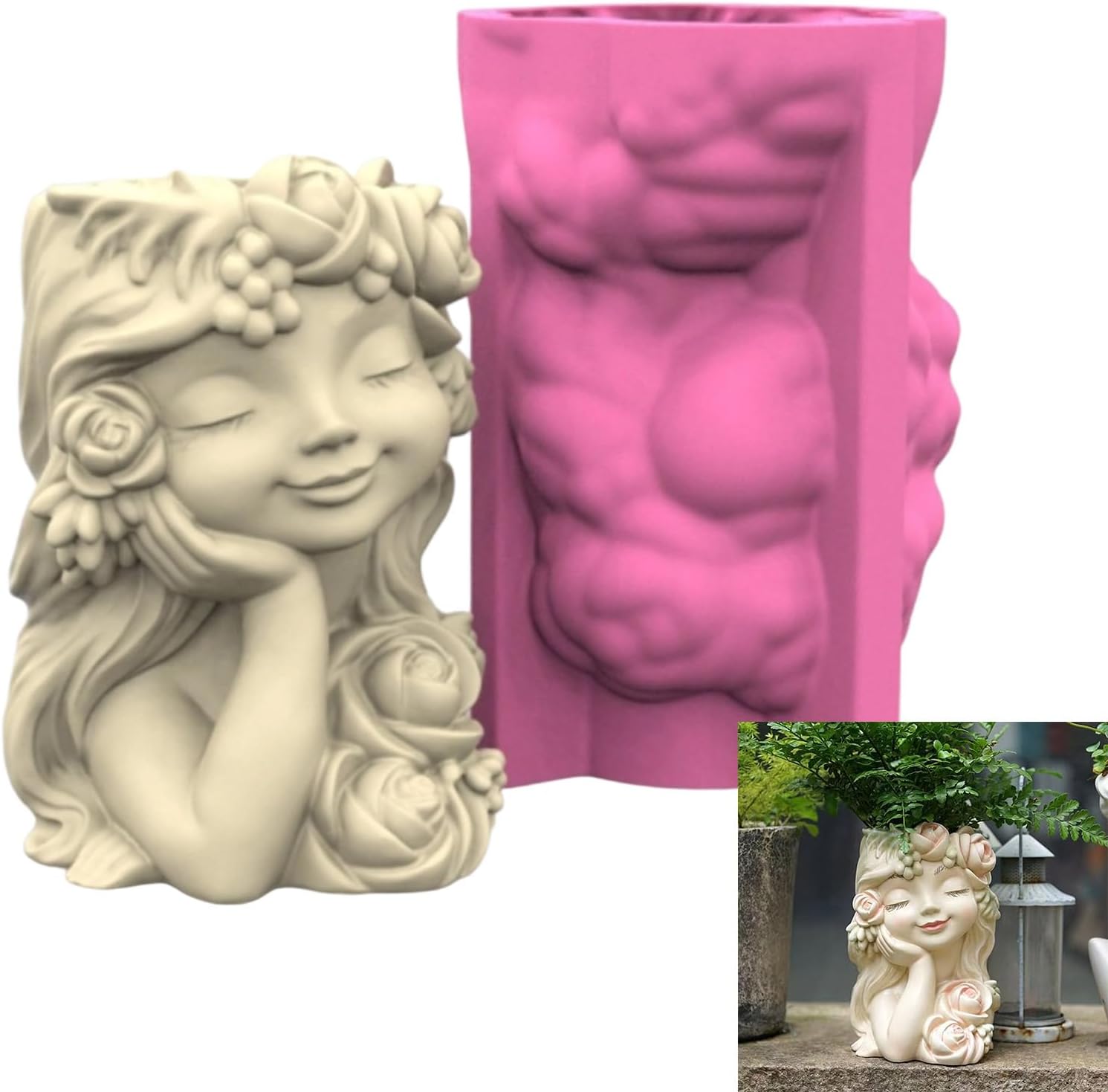 Decorative Silicone Planter Mold Creative Gardening Tool for Cement Pots Resin Casting and Crafting Projects Beauty Flower Pots Silicone Mold