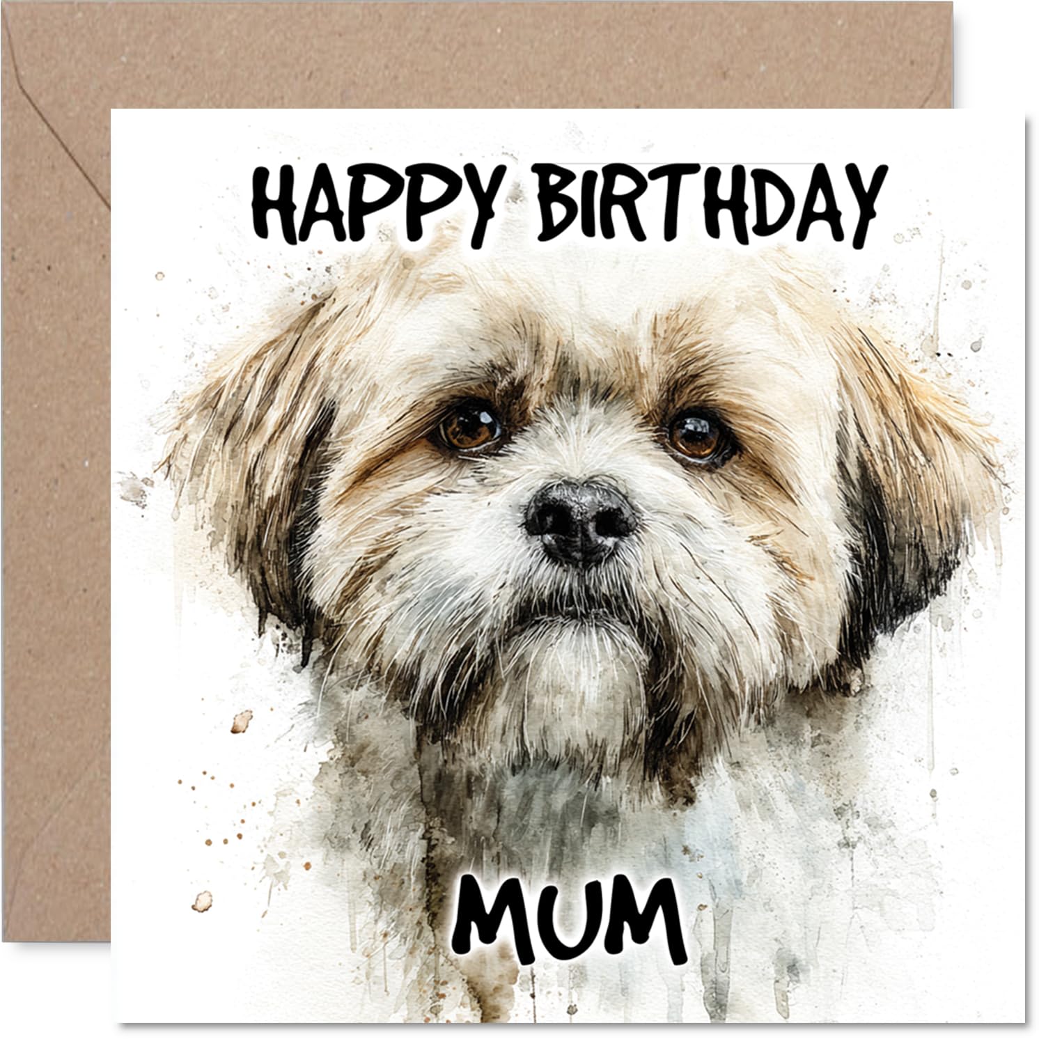 Mum Birthday Card - Shih Tzu - Happy Birthday Card for Mum from Son Daughter, 145mm Dog Breeds Bday Greeting Cards
