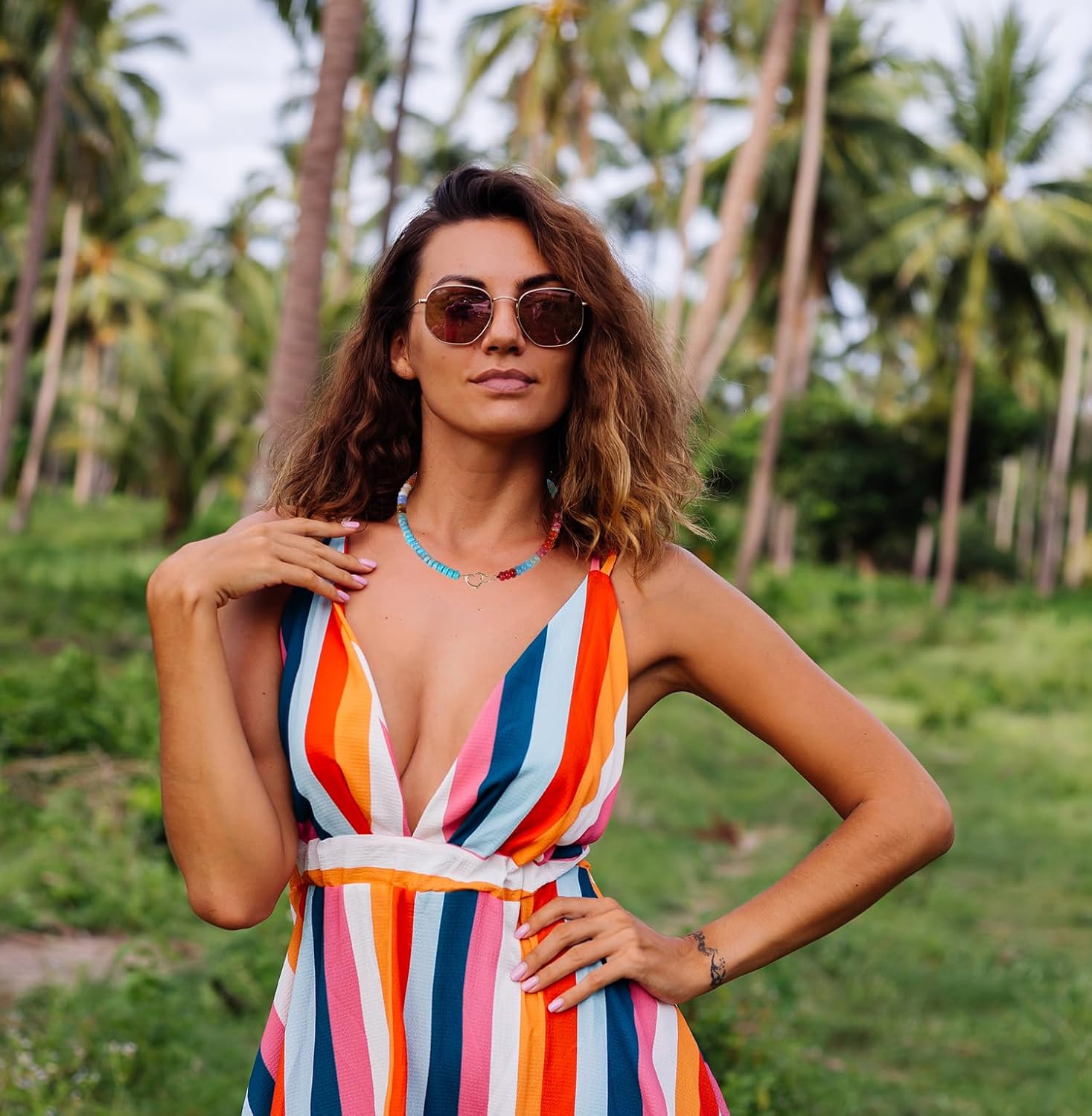 Handmade Beaded Gemstone Choker Necklace for Women Boho Colorful Rainbow Natural Stone Bead Necklaces Beach Summer Jewelry - Image 7