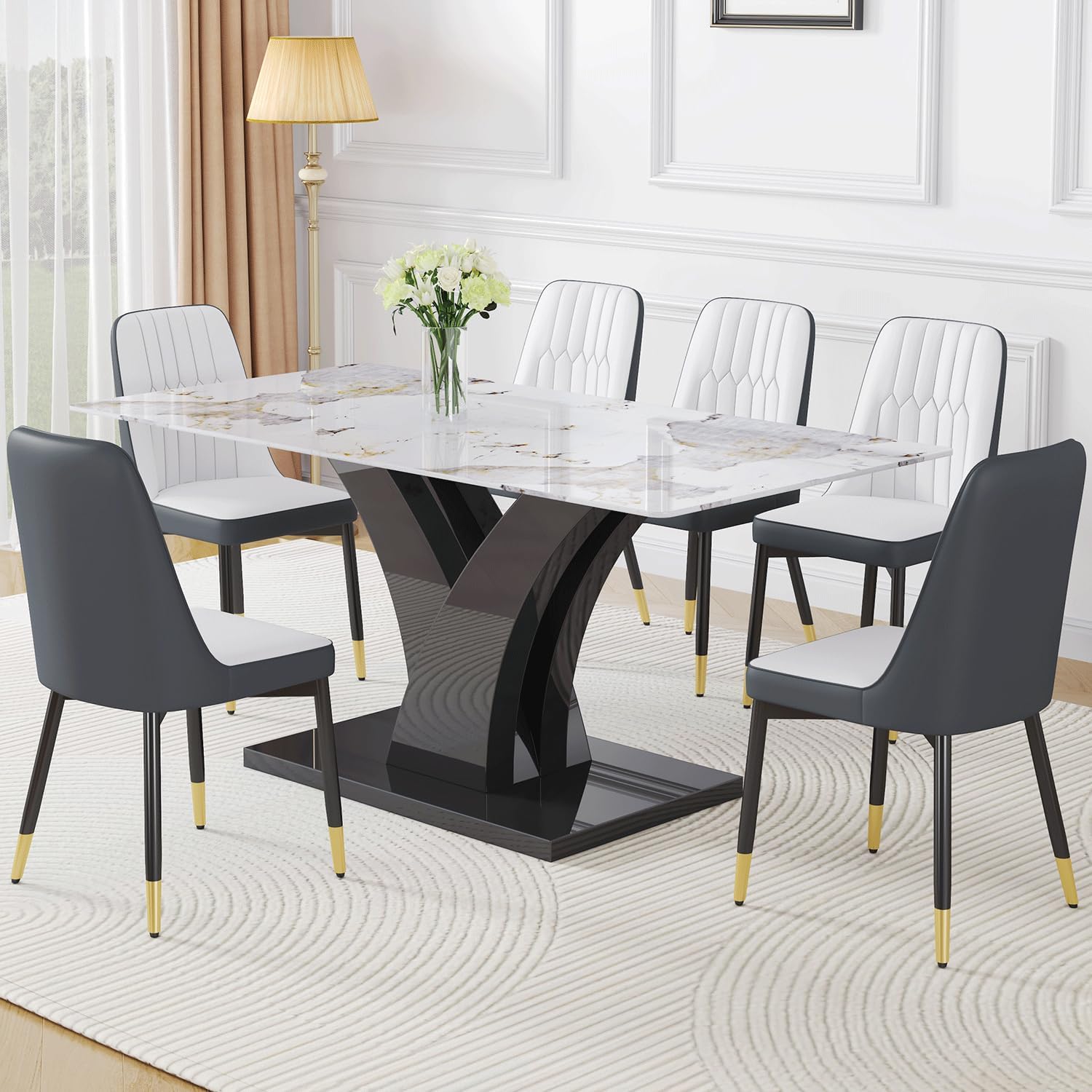 Amazon.com - Dining Table Set for 6,Modern Dining Room Table Set for 6 ...