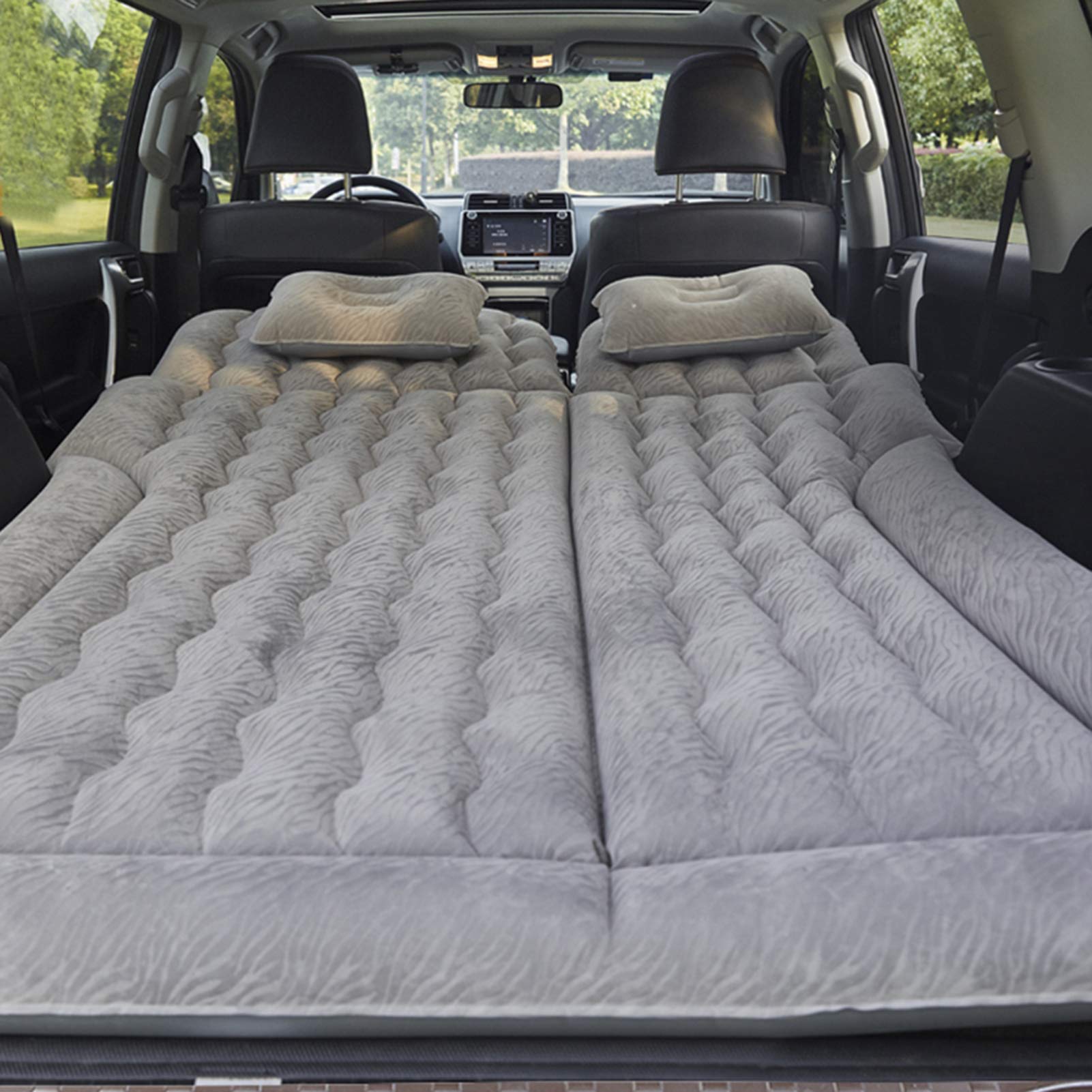 Nadmuchiwany Materac Samochodowy z pompką, Premium Flocking PVC, Miękki Oddychanie, do Podróży i Biwakowania (GREY)