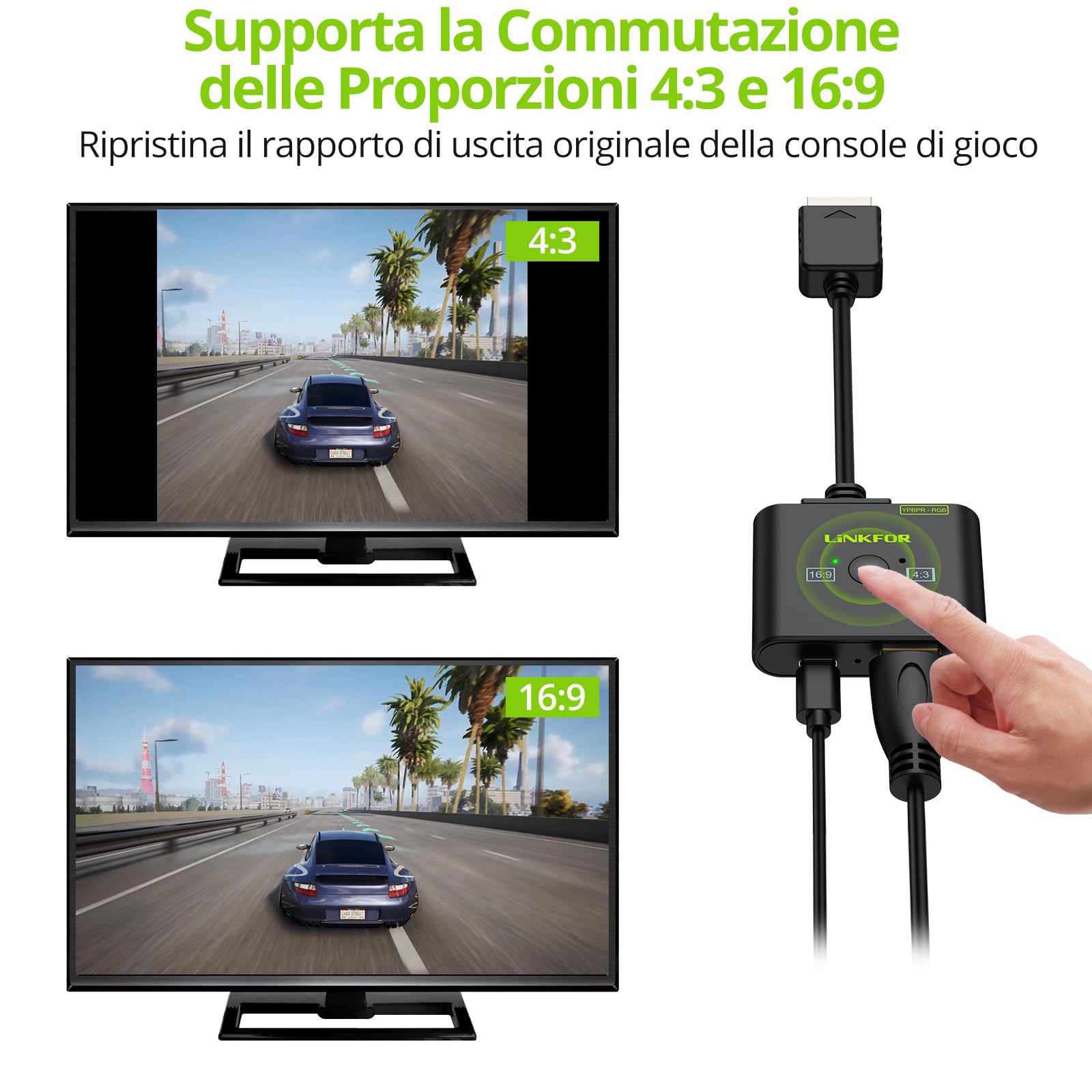 LiNLFOR Convertitore da PS2 a HDMI con Switch RGB/YPbPr e 4:3/16:9, Adattatore da PS2 a HDMI 1080P HD con Cavo PS2 30cm e HDMI 1m Plug e Play Compatibile con Tutti i Modelli PS2 (Fat/Slim)