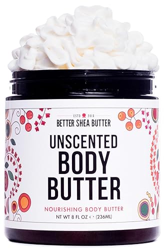 Unscented Body Butter for Dry Skin | with Raw Shea Butter and Jojoba Oil | Deep Moisturizer Safe for Sensitive Skin, Non Greasy, Fragrance Free | 8