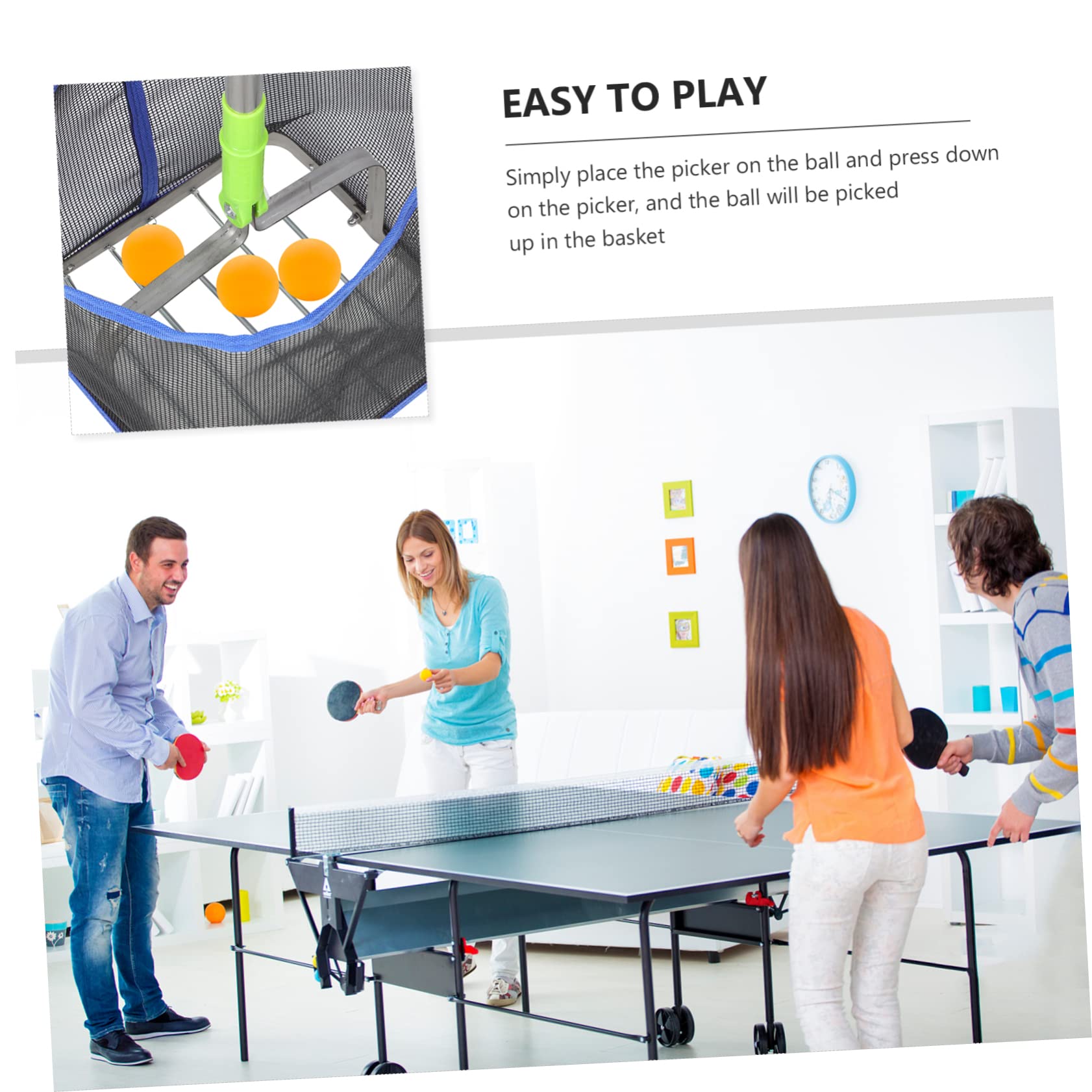 Recogedor de balones de tenis de mesa portátil mango telescópico ajustable azul
