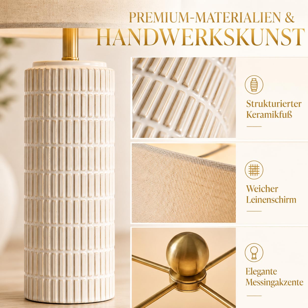 2er Set Tischlampen mit Keramikfuß Leinenschirm, H57cm LED Nachttischlampe mit Timer Speicher Dimmbar 3 Farbtemperaturen, Tischleuchte für Schlafzimmer Wohnzimmer Büro Lese(Inkl. E27-Birnen)