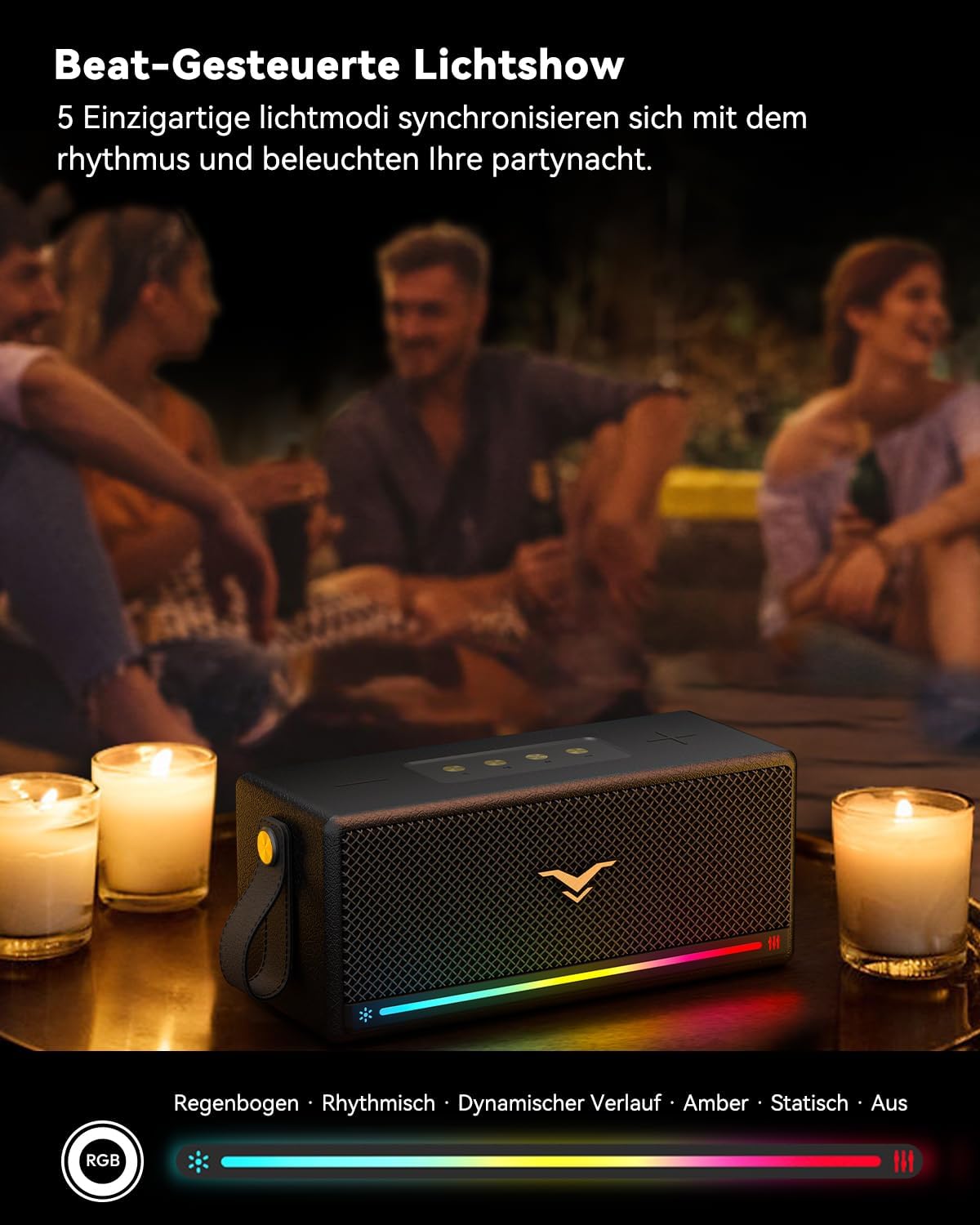 StageSound - Altoparlante Bluetooth, stile retrò, wireless, portatile, con Bass Boost, impermeabile IP67, luci LED, accoppiamento TWS, 12 ore di riproduzione, TF/AUX/USB, per feste, casa, all'aperto
