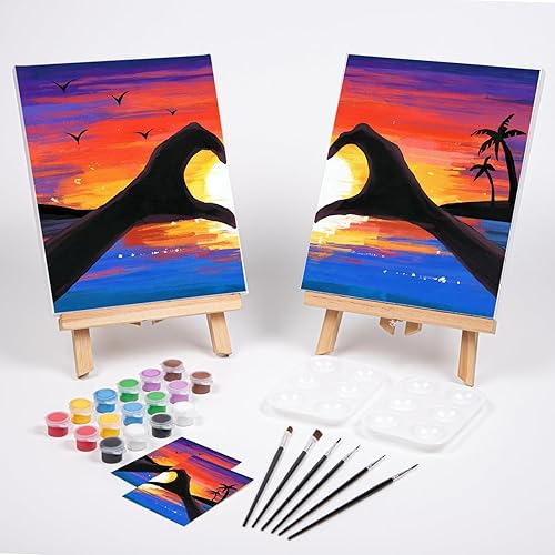 Miniatura 9 de VOCHIC Kit de sorbo y pintura, lienzo predibujado para parejas, kit de pintura para fiestas, juego de pintura con lienzo de contorno para adultos,