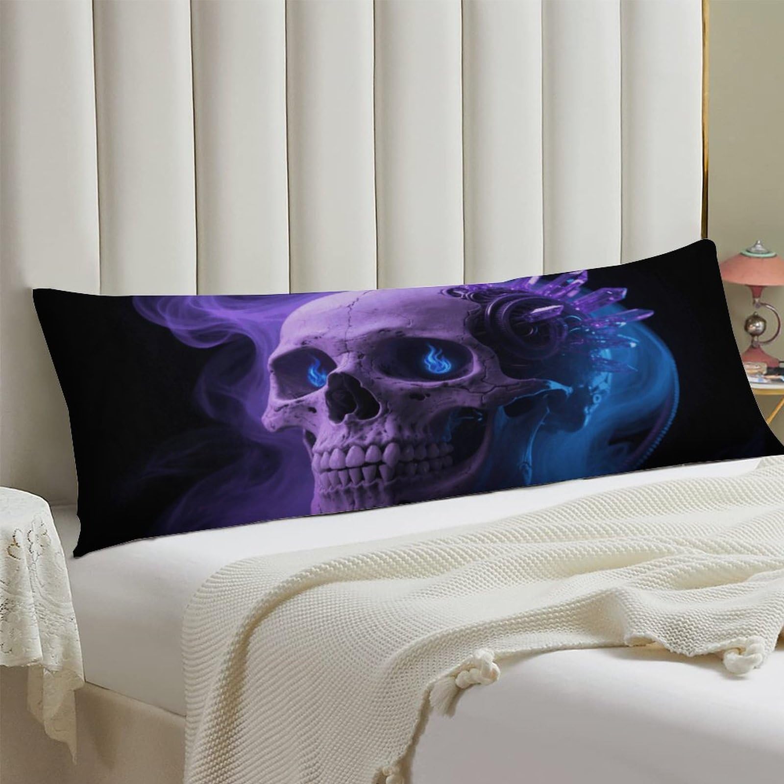 Body Pillow Cover 20x54 Long Pillow Case with Invisible Zipper Breathable Microfiber Skull Violet Blue Black Pillowcase Soft Cozy Protector for Bedroom Couch Sofa Bed Home Decor All Seasons