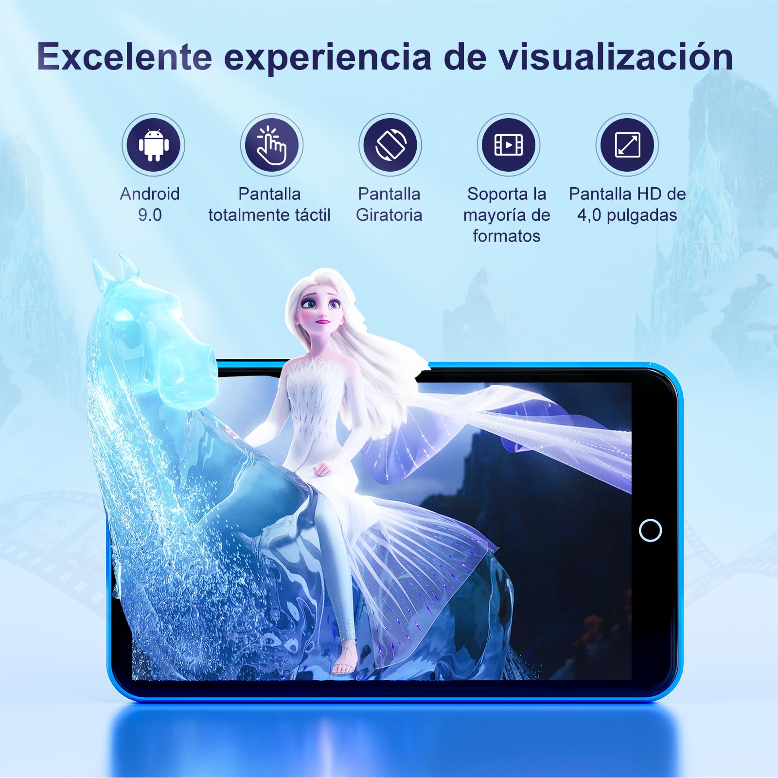 80GB Reproductor MP3 con WiFi Bluetooth, Pantalla IPS táctil 4" | Reproductor de música para niños, Reproductor MP4 Android con Spotify, Audible, Deezer, Externo hasta 512GB, Blue