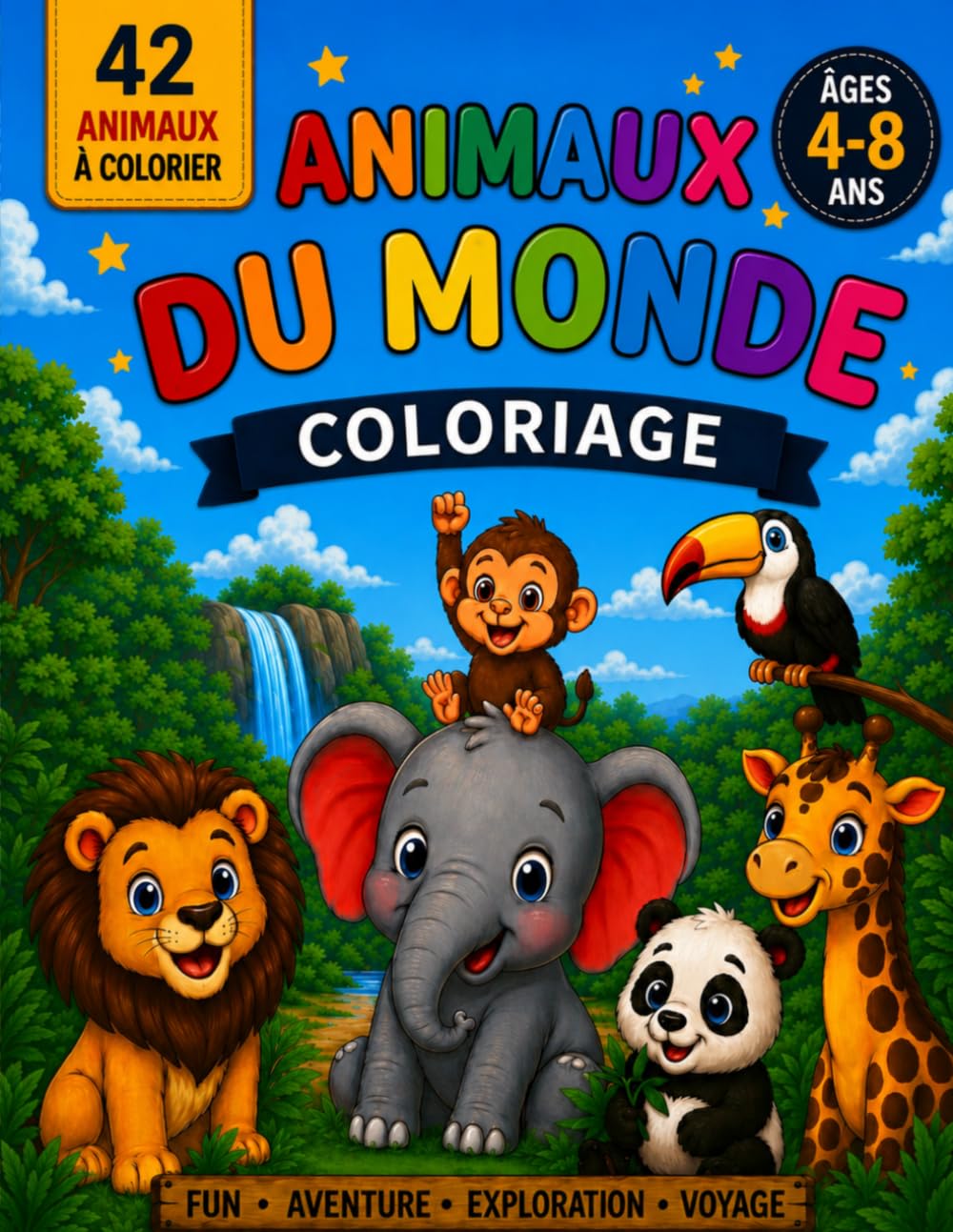 Animaux du monde: Coloriage animaux du monde enfants de 4 à 8 ans (kawaii) (Little Explorers)