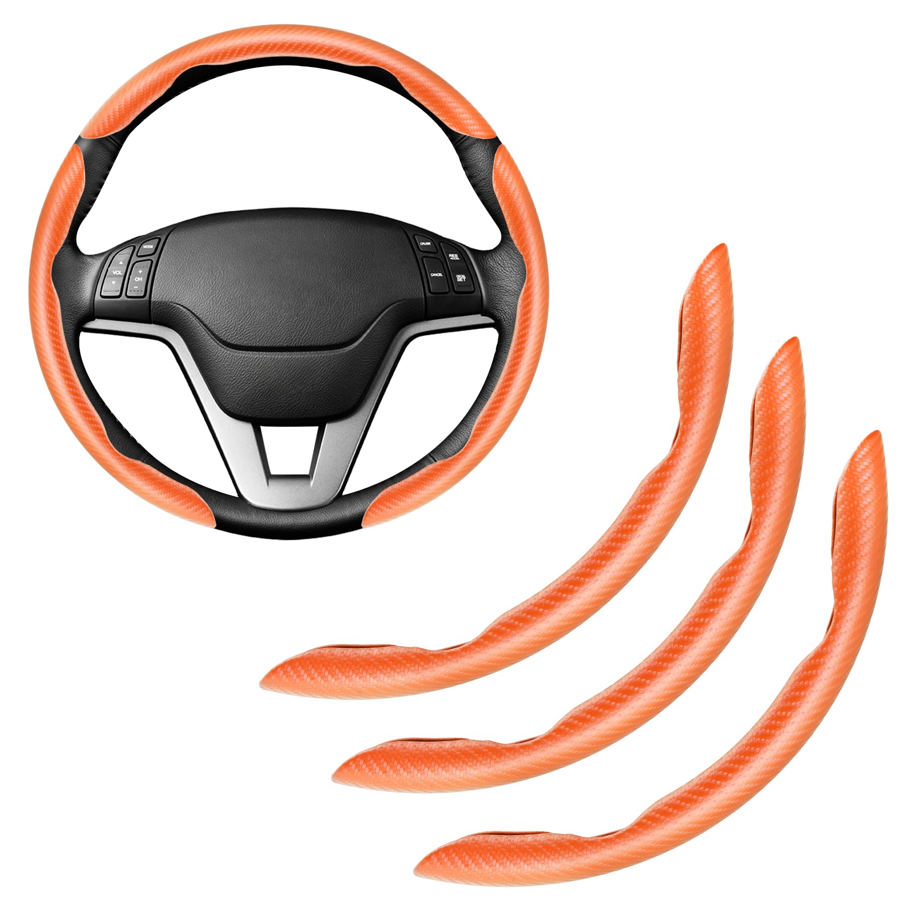 Amiss 3pcs Carbon Fiber Anti-Skid Steering Wheel Cover, Waterproof & Segmented Butterfly Design, Universal 99% Vehicle Wheel Cover Protector, Car Interior Accessories, Orange