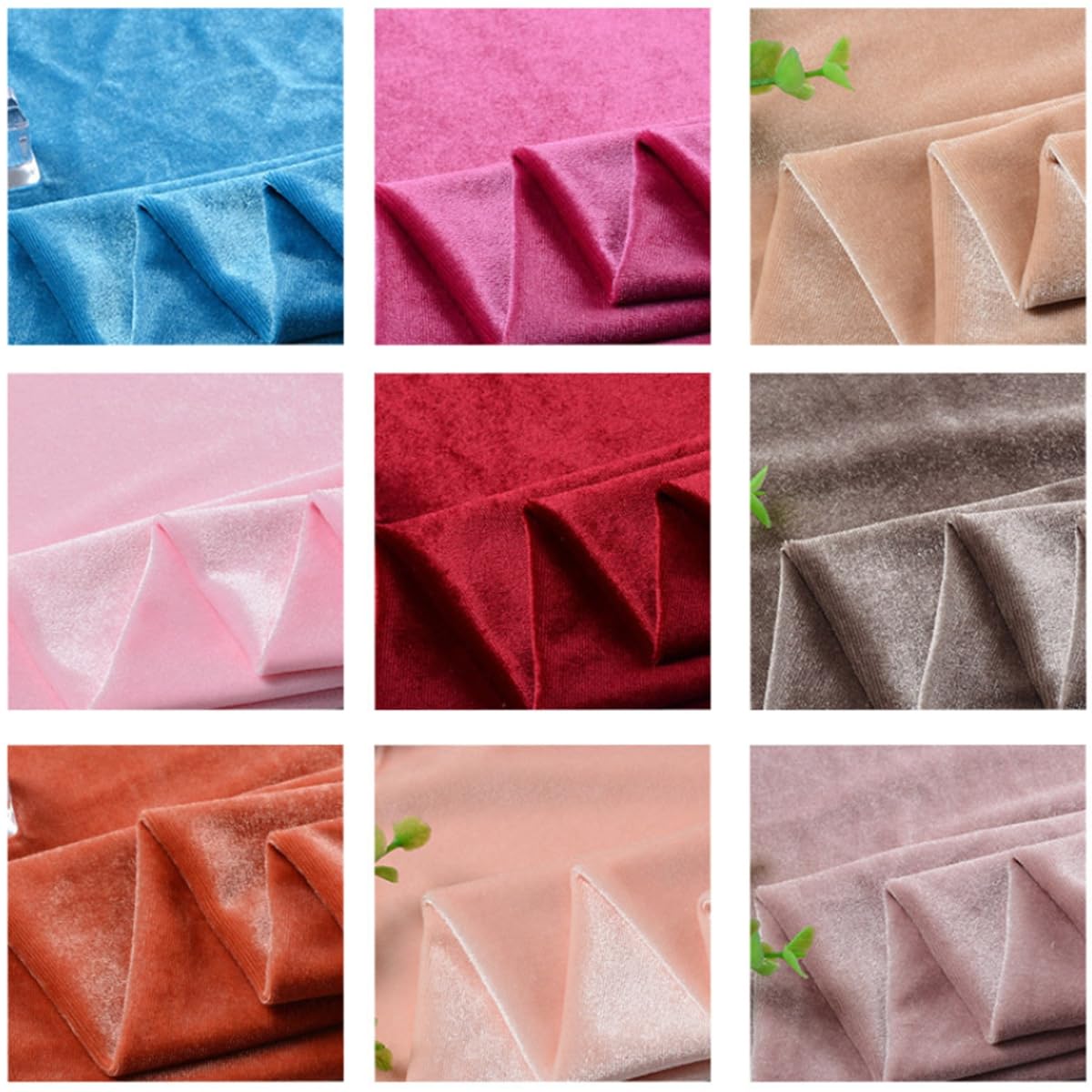 Tissu velours au mètre - Tissu en velours écrasé double face - Tissu décoratif doux et élégant - Velours de coton - Couleur unie - 24 couleurs - Pour bricolage, couture, rideaux, scène