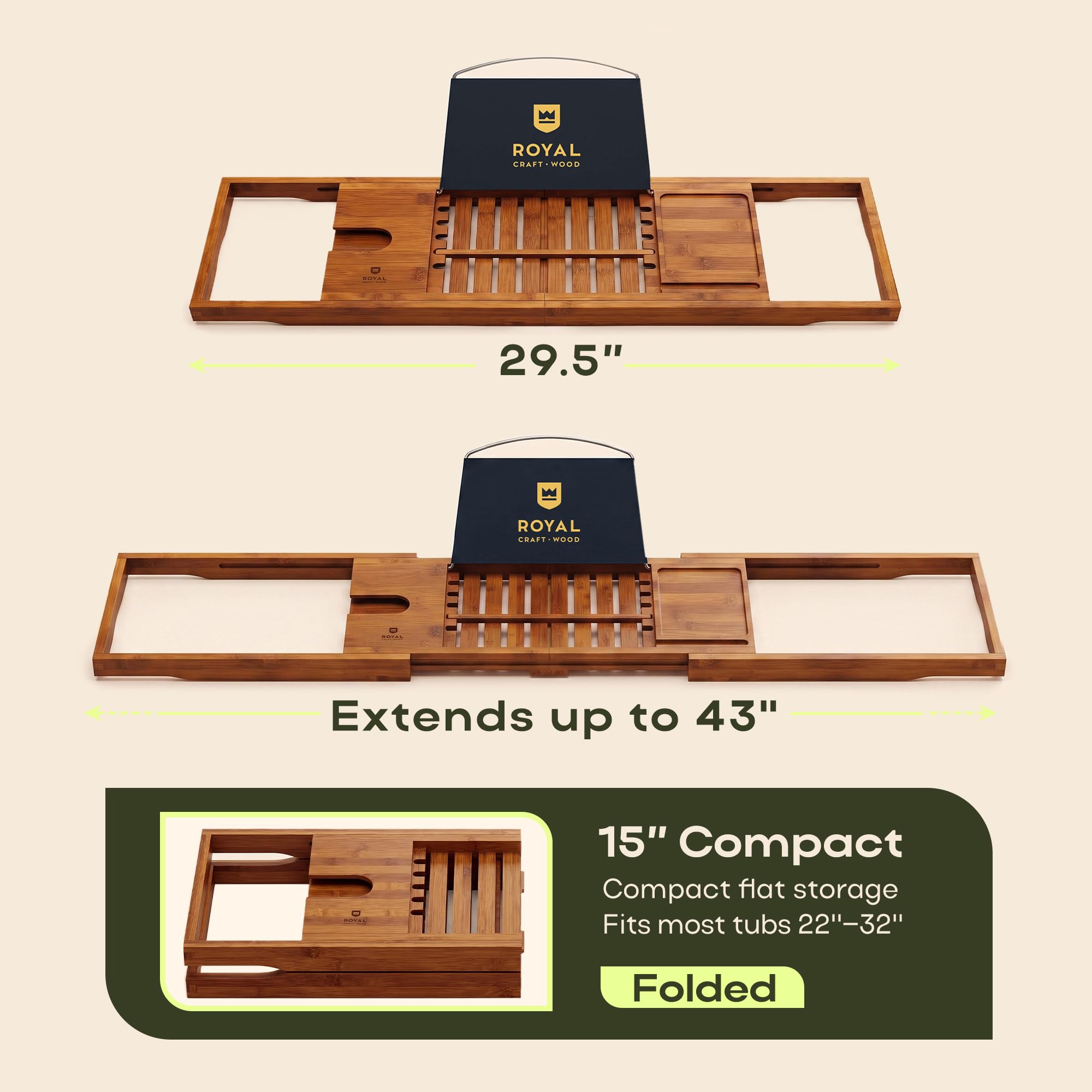 Royal Craft Wood Bathtub Tray - Bamboo Bath Caddy -2