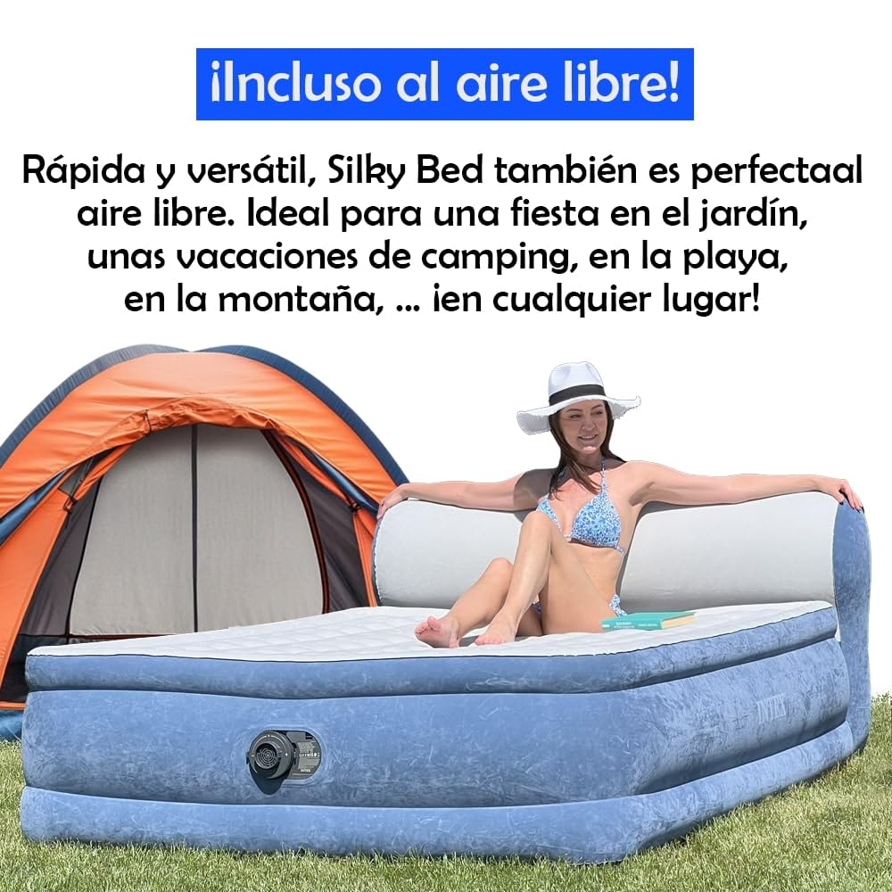 Silky Bed Cama Hinchable Doble 229x152x79 cm – Autoinflable con Bomba Eléctrica Integrada, Comodidad Ergonómica, Cabecero Alto y Bolsa de Transporte – Visto en TV