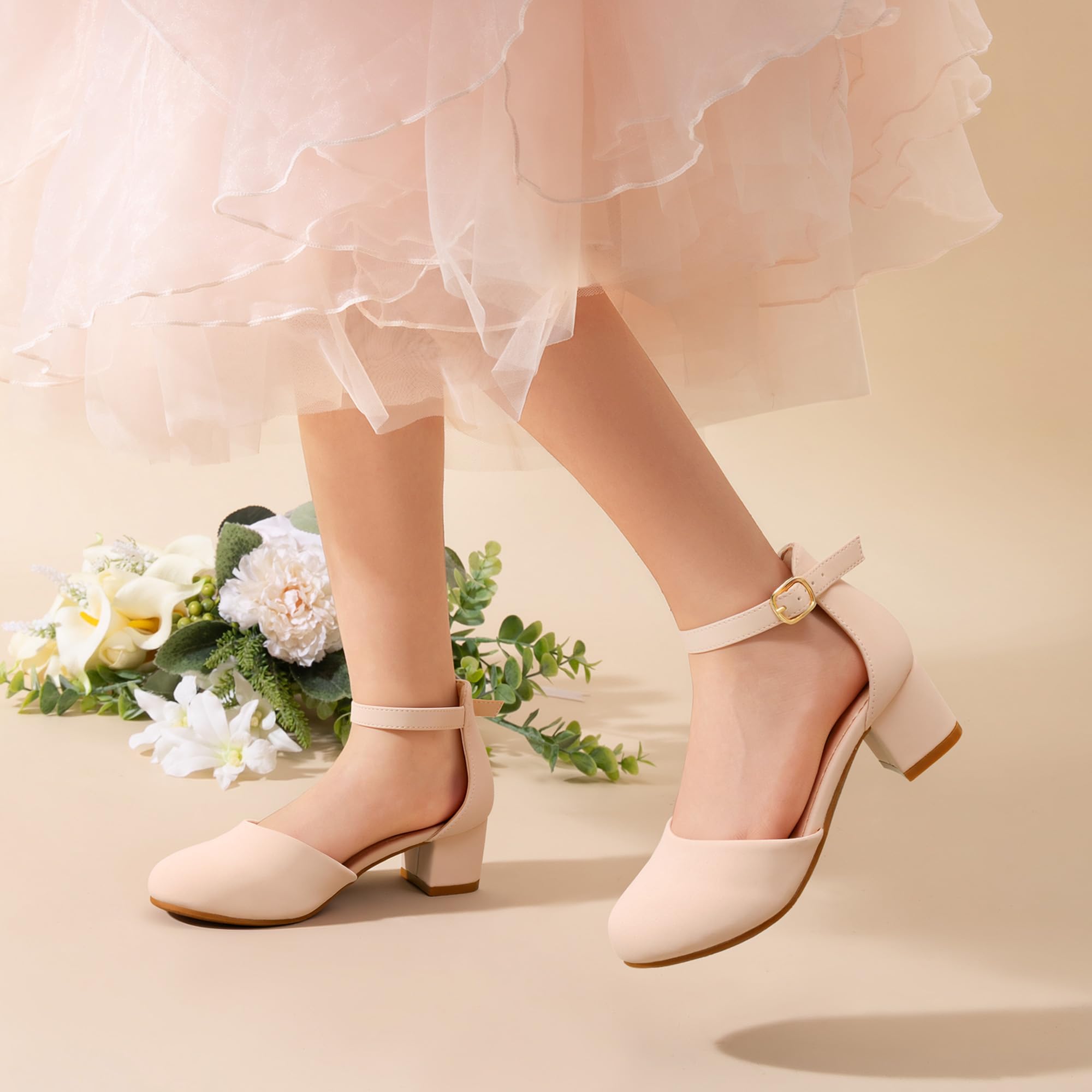 DREAM PAIRS Zapatos de Vestir para Niñas Tacones Cerrados con Correa al Tobillo para Niños Pequeños y Grandes Fiesta de Boda y Flores