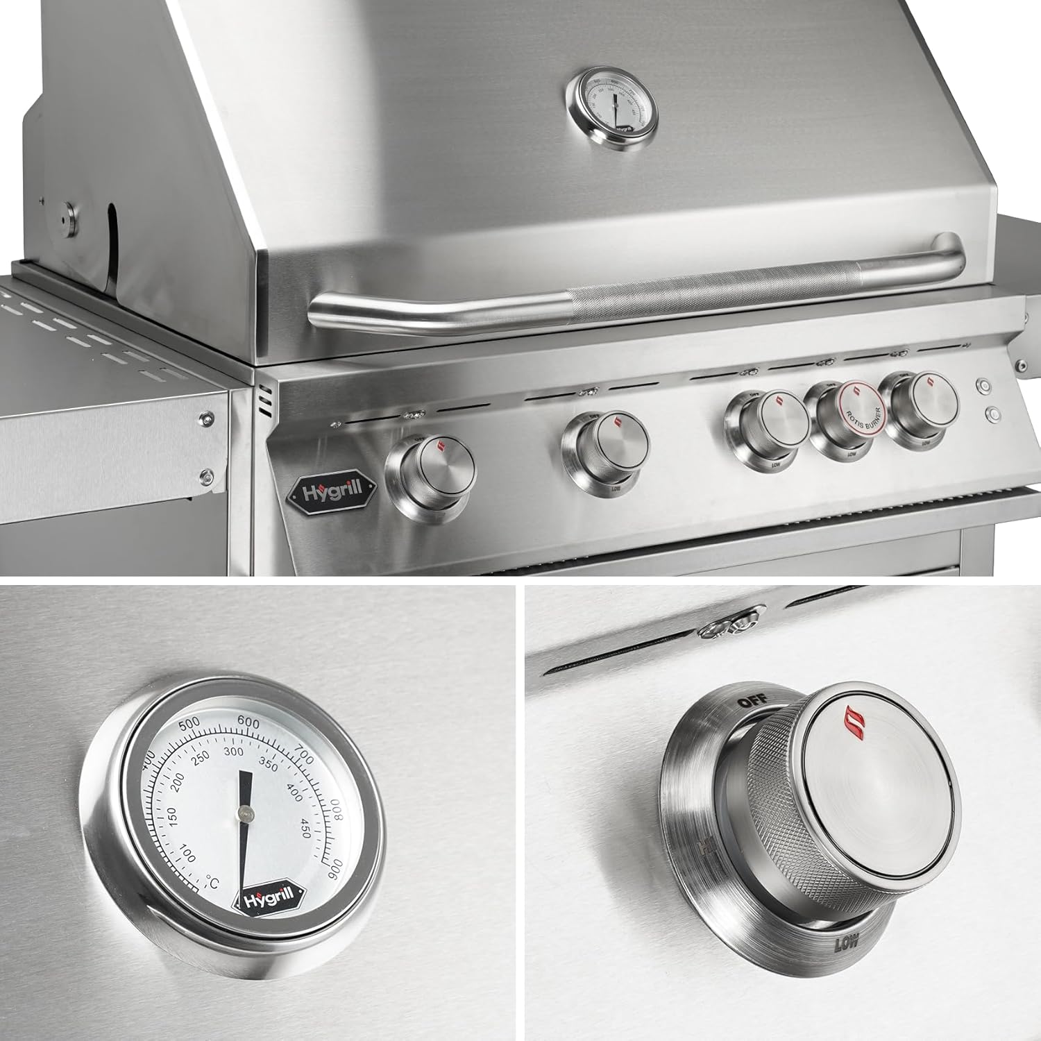 Hygrill Premium XTR 32-Inch Built In Grill, Stainless Steel 4-Burner Grill Head for Outdoor Kitchen with Rear Infrared Burner and LED Lights, Natural Gas