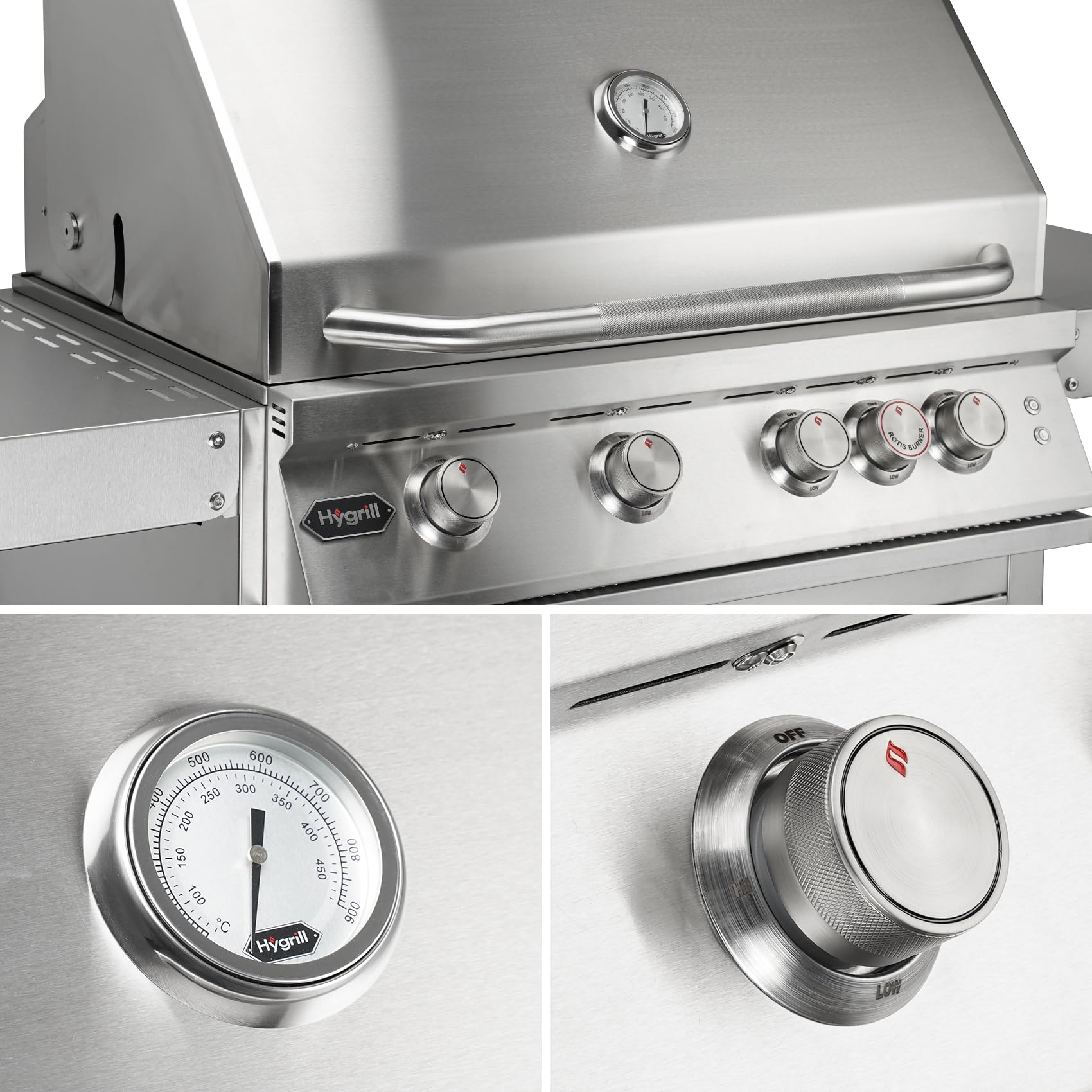 Hygrill Premium XTR - Parrilla integrada de 32 pulgadas, cabezal de parrilla de acero inoxidable con 4 quemadores para cocina al aire libre con quemador infrarrojo trasero y luces LED, gas natural 5