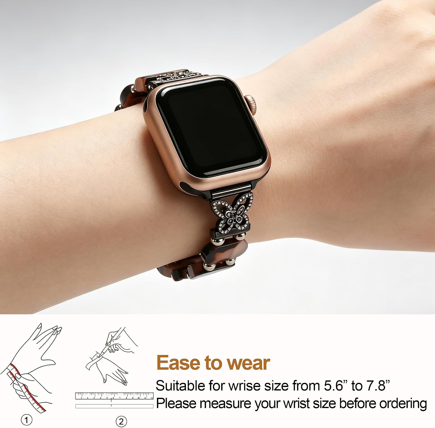 Resin Elastic Band Compatible with Apple Watch Series 11/10/9/8/7/SE/6/5/4/3/2/1 Ultra 2/1, Fashion Tortoise Shell Bracelet Wristband Strap for iWatch Series for 38mm 40mm 41mm 42mm 44mm 45mm 46mm 49mm Women image 3