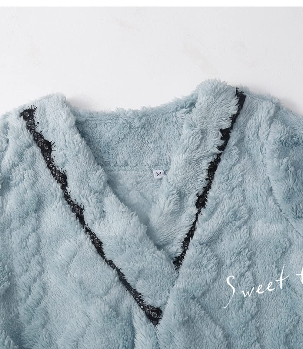 Nachthemden Für Damen,Damen-Nachthemden Blau Flanell V-Ausschnitt Rhombus Streifen Spitze Schlafhemd Weiche Bequeme Lange Ärmel Nachthemd Nachtwäsche Loungewear Für Damen Mädchen Pyjama Party W