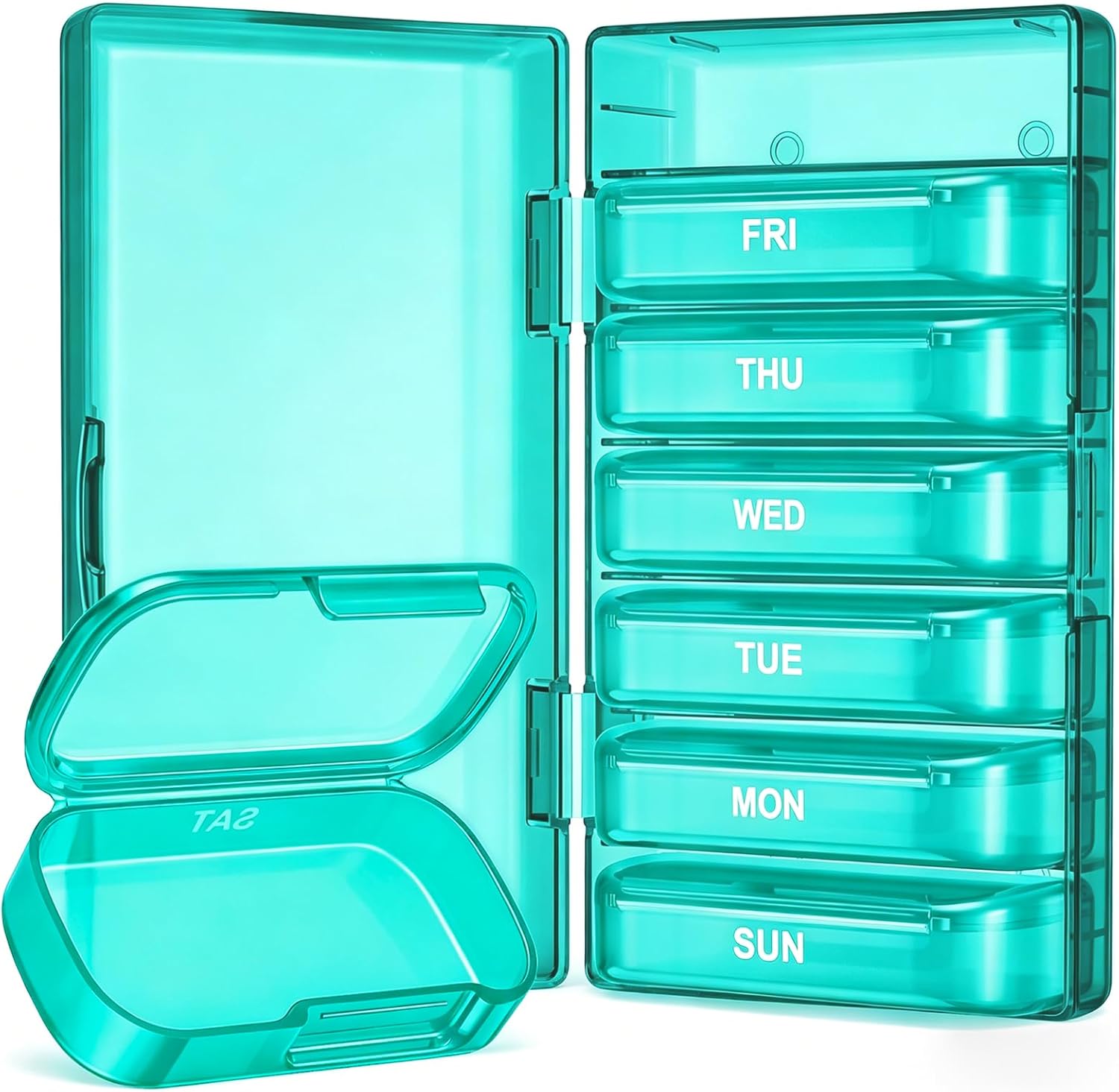 PULIV Weekly Pill Organizer with Large Capacity, Dual Protection Pill Box 7 Day, Arthritis Friendly Pill Case Easy to Open, Medicine Organizer for Vitamins, Medications, Fish Oils, Supplements (Black)