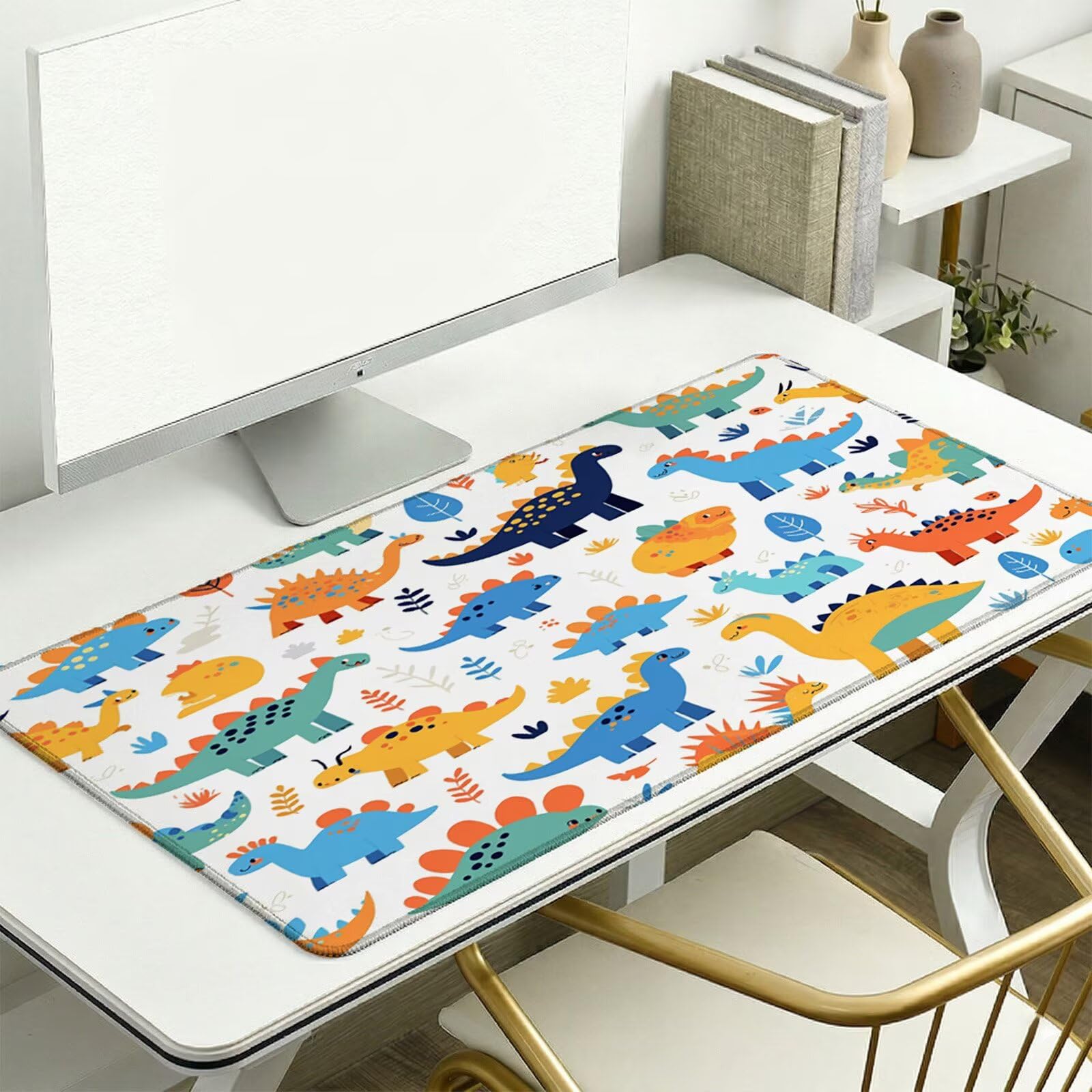 Alfombrilla Escritorio Grande 1200 x 600 x 3 mm, Alfombrilla Ratón Gaming XXL, Cuento De Hadas Tapete de Ordenador, Base Antideslizante y Bordes Reforzados, Impermeable Desk Mat (Dinosaurio) L-x7692