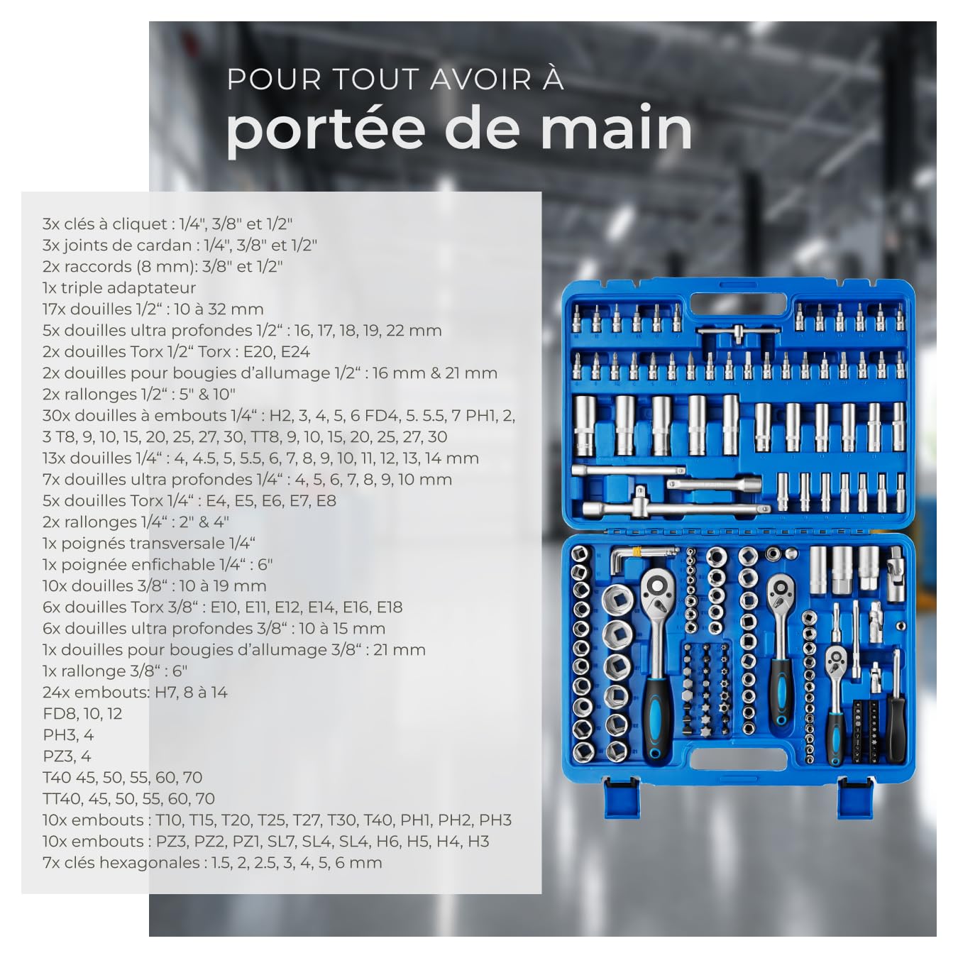 tectake® Coffret douille cliquet, 171 Pièces (Douilles, Clé a douille, Clé à cliquet), Malette outils, Jeux de douilles, Douille torx, Boite à outils, Outillage mecanique auto, Coffret cliquet