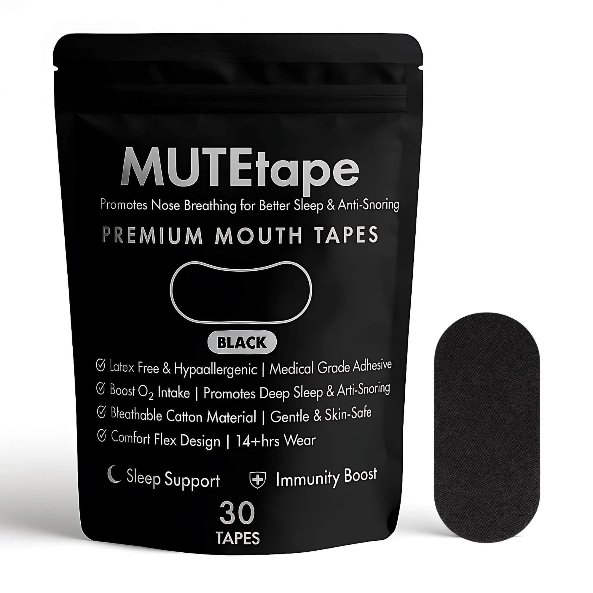 MUTEtape Mouth Tape for Sleeping, Anti Snoring Sleep Tape, Sleep Aid Device for Men & Women, Reduce Snoring, Improve Sleep Quality, Promote Nasal Breathing, Hypoallergenic, Breathable, Skin Friendly Adhesive, 30 Pack Cotton Mouth Strips