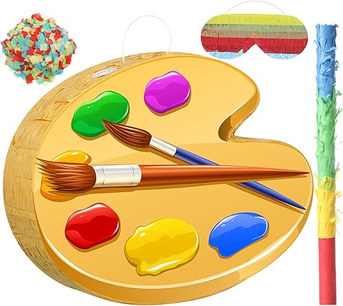 Aoriher Paleta de arte de piñata para fiesta de cumpleaños con palito de piñata, confeti, vendas para niños, niñas, niños, adultos, artistas,