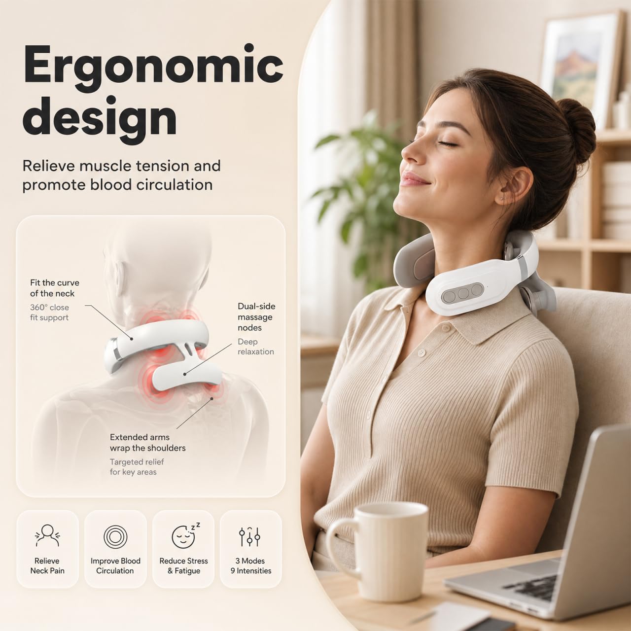 Toyvian Appareil de massage électrique de la nuque avec température constante - Compresse à chaud - Arrêt automatique - Design ergonomique pour soulager les douleurs au cou et aux épaules - Sans fil