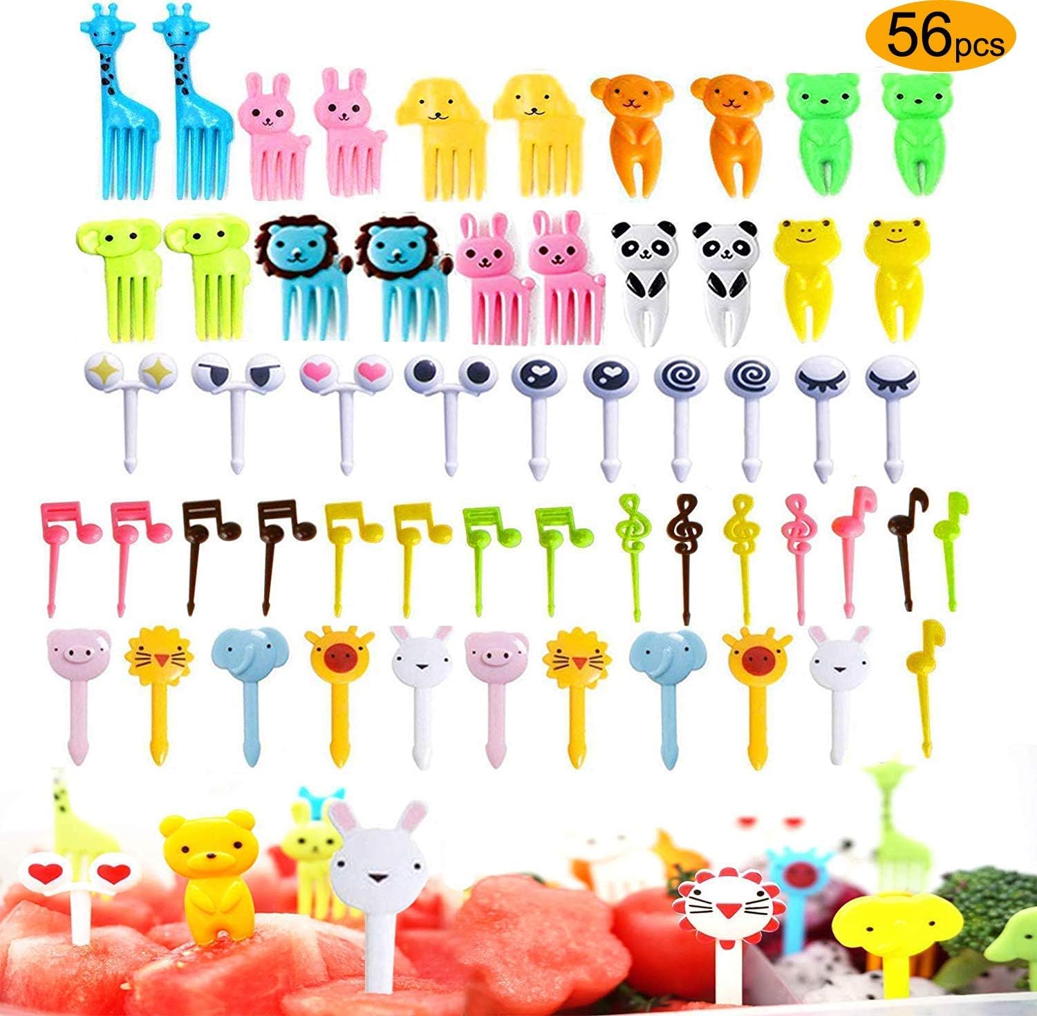 56Pcs Food Fruit Fork Picks for Kids Cute Animals Bento Box Decor Forks Cake Little Forks Dessert Forks Mini Cartoon Toothpick for Cake Dessert Pastry Party supply