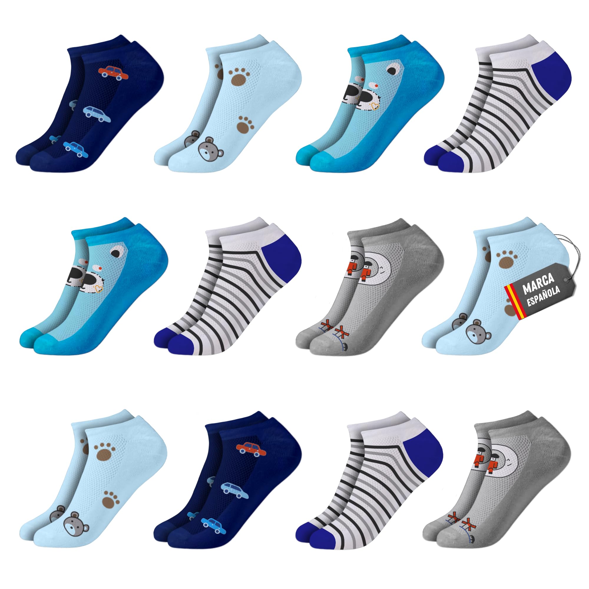 POPYS 12 Pares Calcetines cortos Niños Unisex | Calcetines cortos Niña | Calcetines Niña | Calcetines Niño | Tejido de corte bajo y fino.