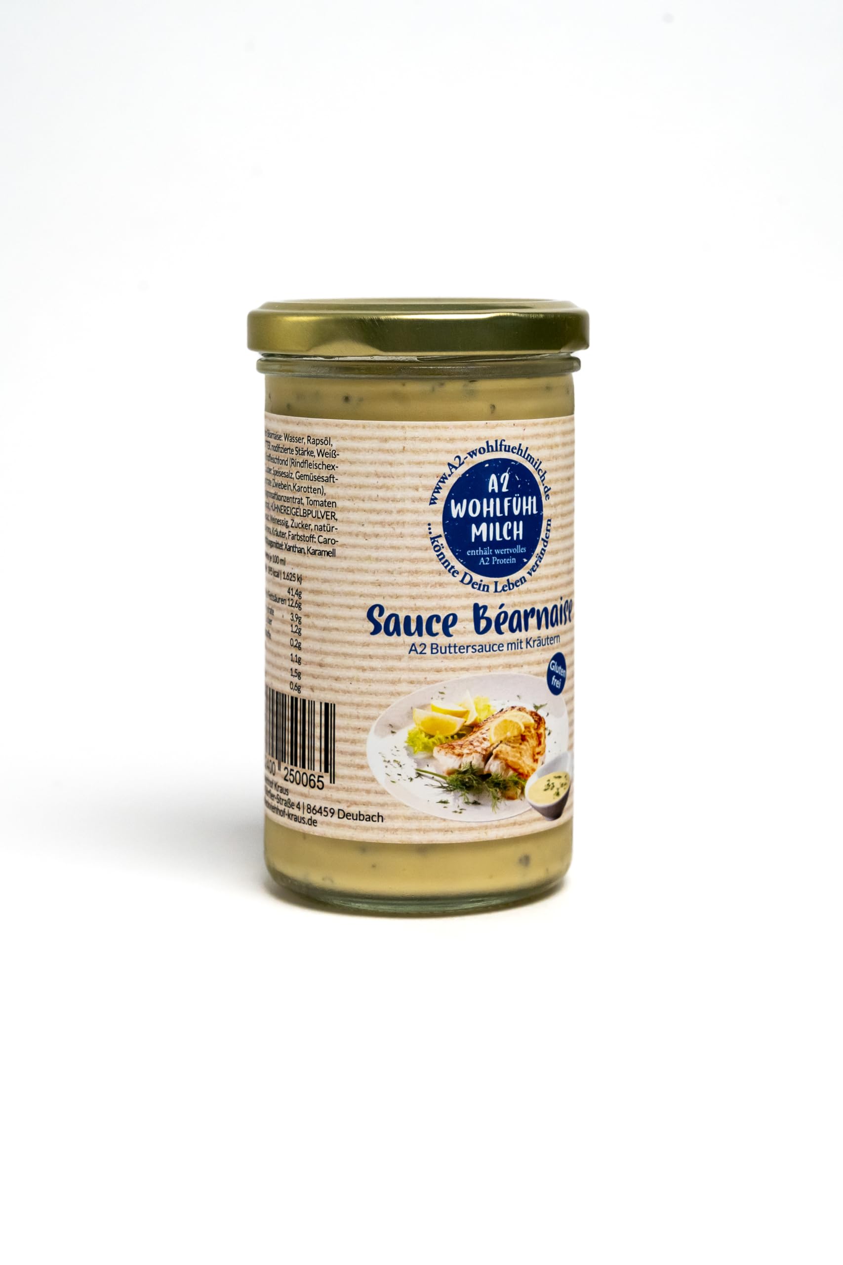 A2 Wohlfühl-Milch - Sauce Bearnaise mit A2 Butterschmalz und feinen Kräutern 250ml Glas - Sauce Béarnaise ideal für die gehobene Küche passt zu Fleisch, Fisch und Spargel