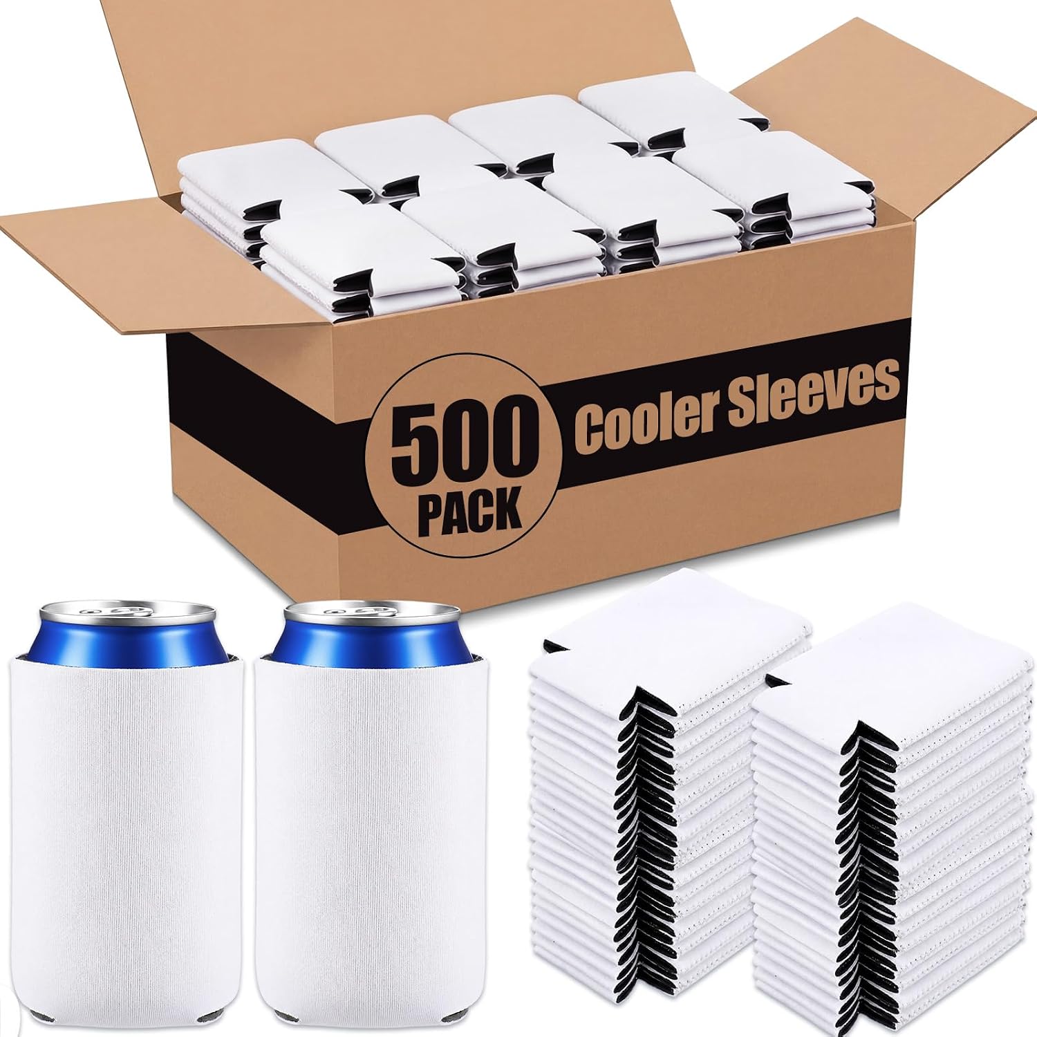 Umigy 500 Pcs Can Coolers Sleeves Bulk Blank, White
