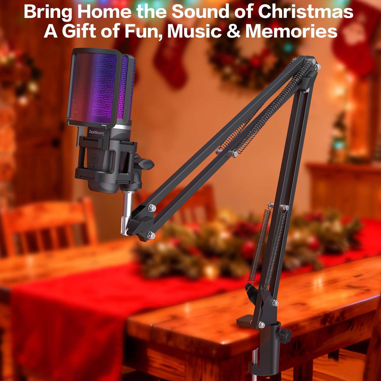 ZealSound Gaming USB Microphone,Noise Cancellation Condenser mic,RGB Microphone with Mute,Gain,Monitoring,Boom Arm,Pop Filter for Phone,PC,Computer,PS4,PS5,Mac,Streaming,Podcast,Twitch,YouTube,Discord: Boom ARM + Stand