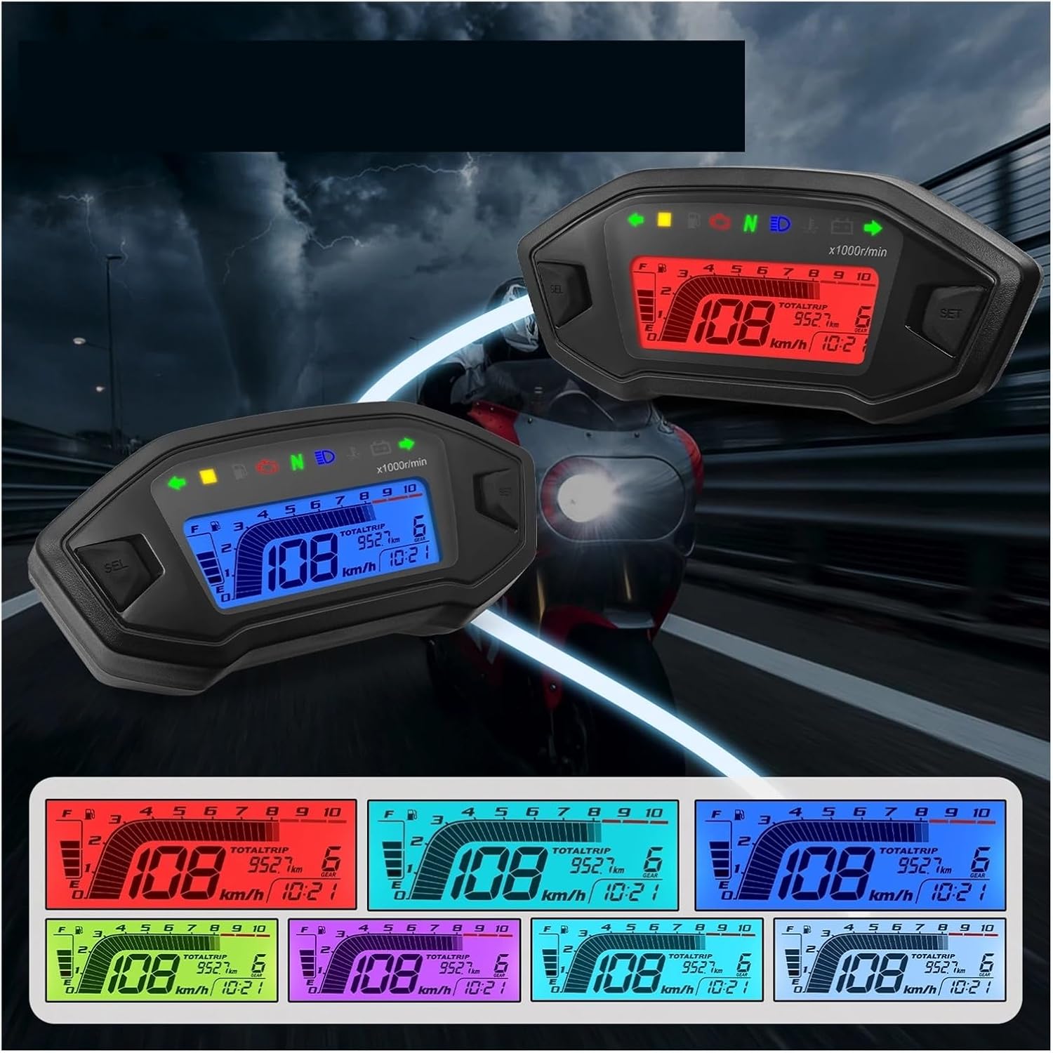 Odometer Speedometer Motorcycle Speedometer Universal Moto Dashboard 7 Colors Backlight Adjust Fuel Gauge Odometer Digital For 1 2 4 Cylinder