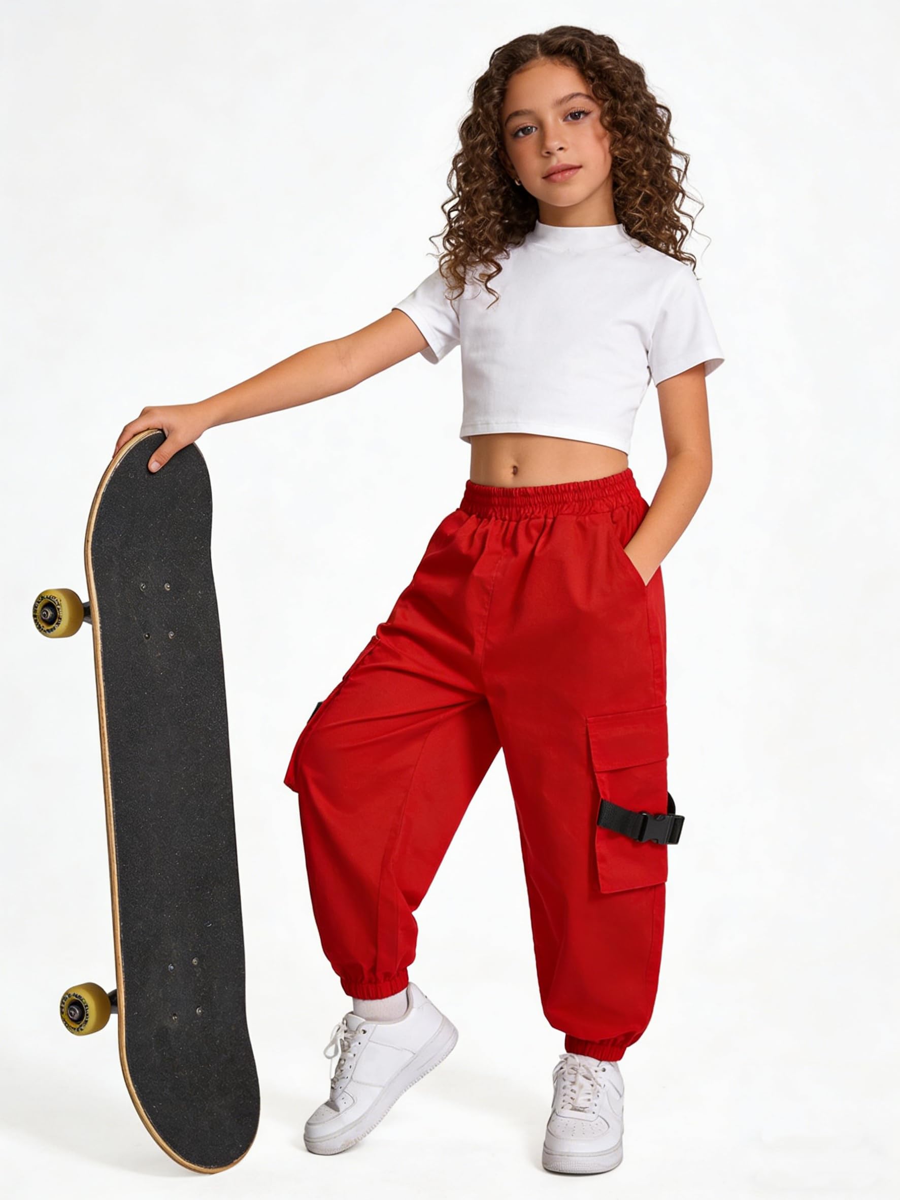 Rolanko Pantalon Cargo Enfant Fille Pantalon de Jogging pour Filles Hip Hop Street Dancewear Costume 4-15 Ans