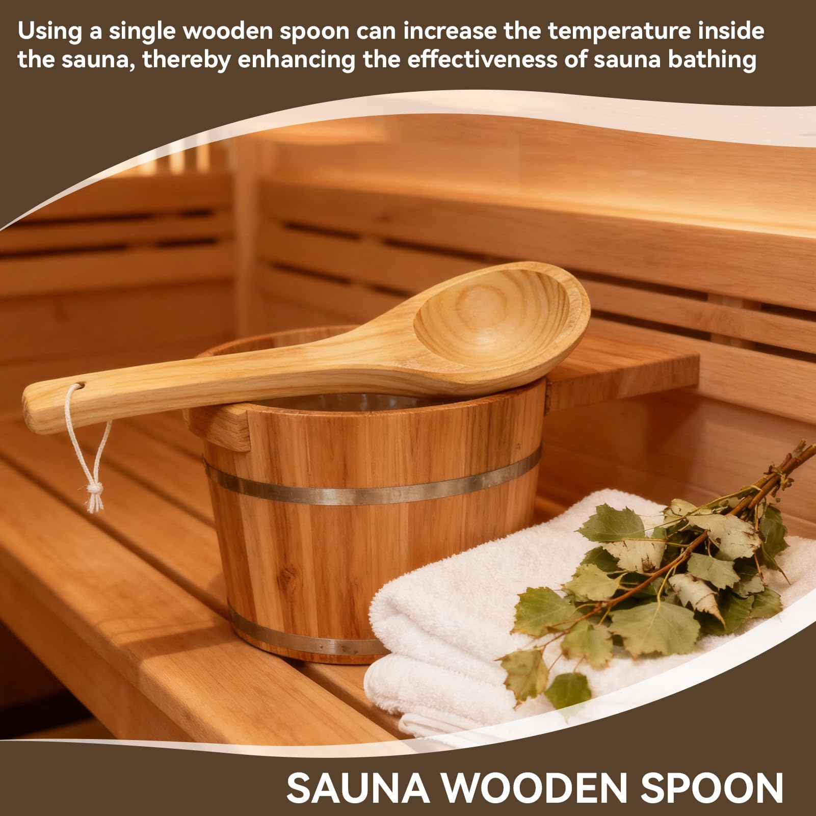 Seau de Sauna avec truelle, Seau et louche en Bois Faits à la Main, Louche de Sauna, Accessoires en Bois de Seaus de Saunas de cuillère de Trempette d'eau de Saunas, 15,3 Pouces