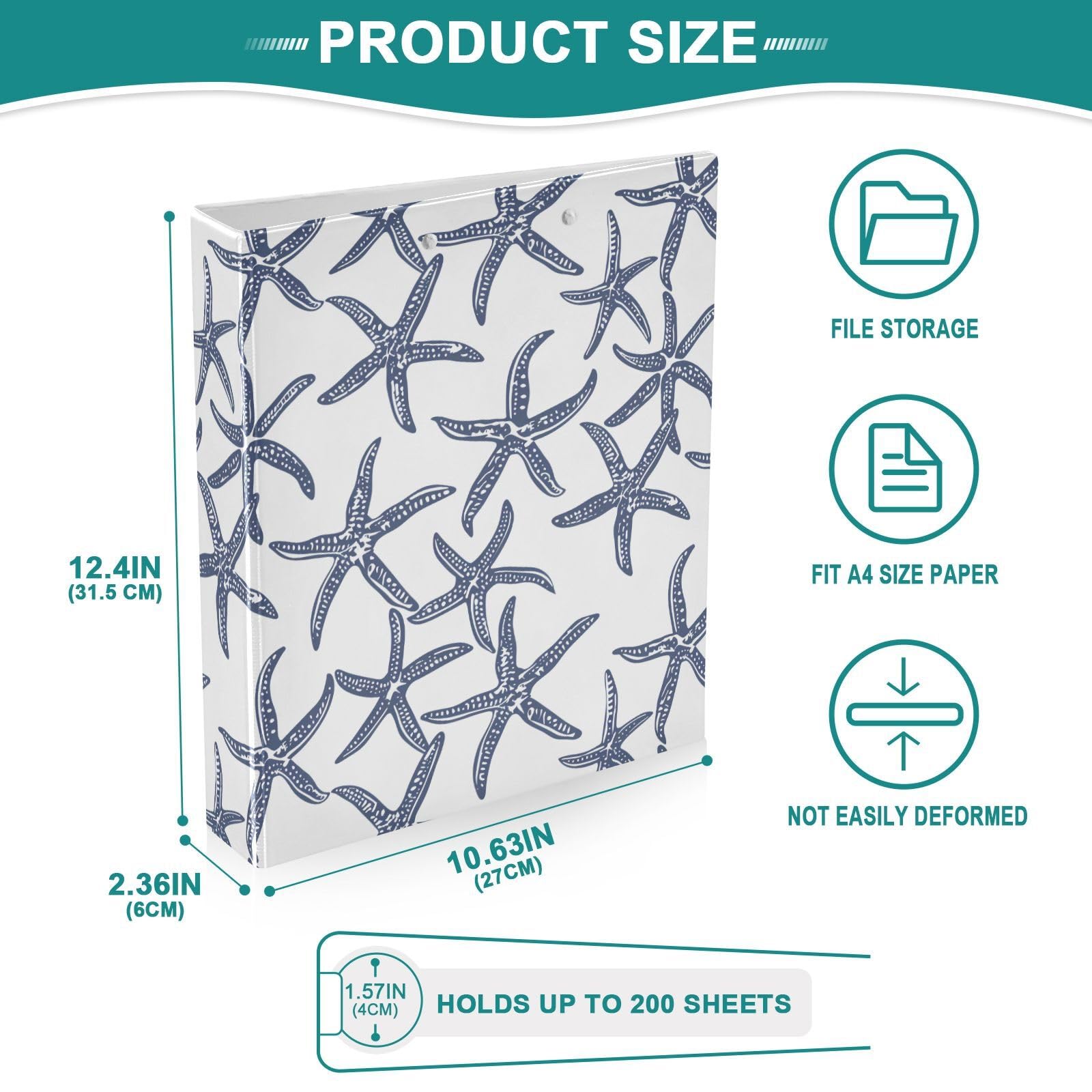 Raccoglitore a 3 anelli decorativo con 3 anelli a D da 3,8 cm, con portablocco e 3 tasche trasparenti, contiene 200 fogli di carta formato A4, impermeabile, per scuola, casa, ufficio