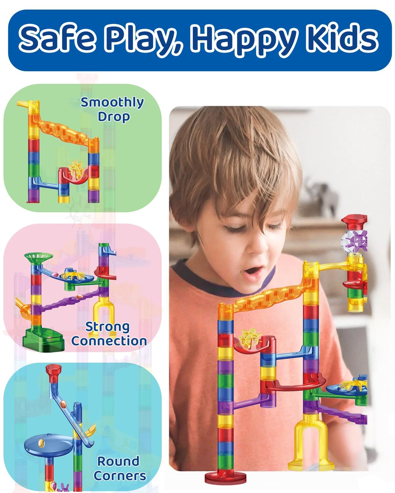 Marble Run 104 PCS Building Toy Set including 20 Glass Marbles Glow in The Dark - Image 2