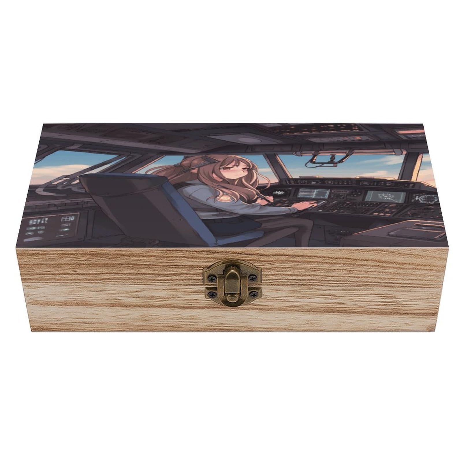 VstaDank Airplane Cockpit Wooden Storage Box Wooden Keepsake Box with A Hinged Lid Fashion Memory Treasure Boxes Decorative Jewelry Case for Crafts Photo Home Decor Wood Gift Box