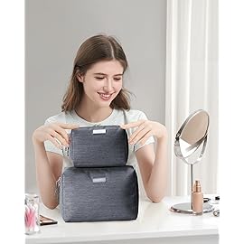 Narwey Makeup Bag Travel Cosmetic Bag Organizer Toiletry Bag Make Up Bags with Compartments for Women Girls (Large, Grey)