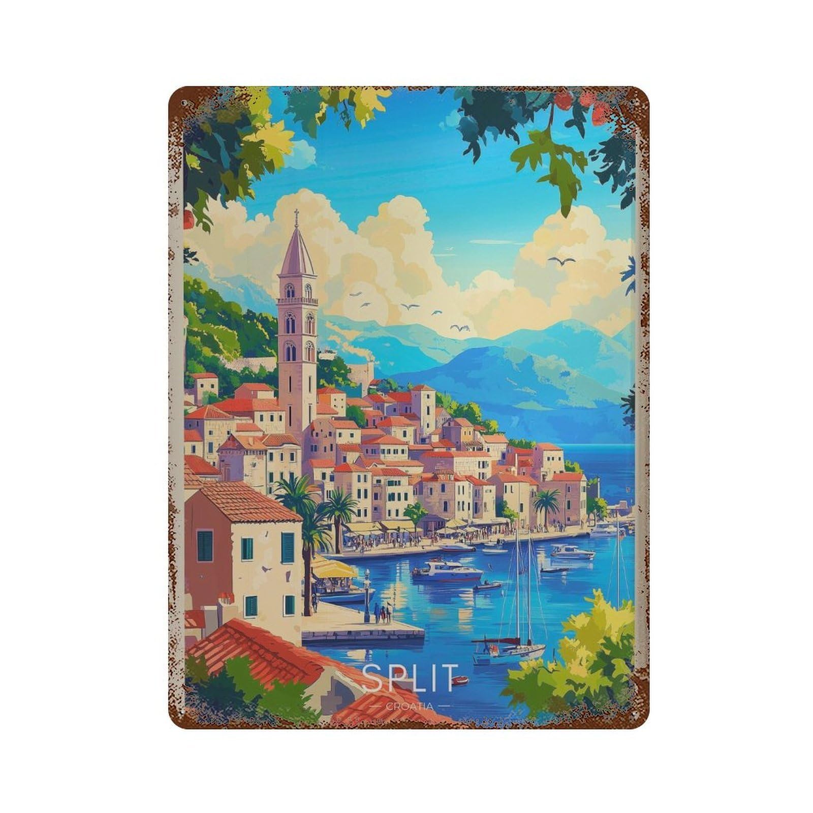 xiaoxiaoshen Split Croatia Travel Mediterranean Coastal Wall Decor Art Metal Tin Poster Modern Home Decor Art Home Bar Shop Decorations Vintage Sign 40x30cm