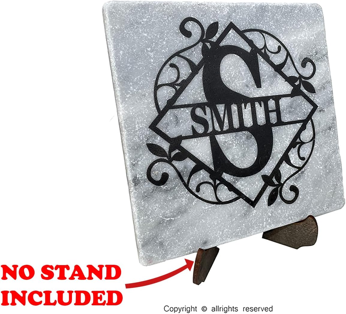 Personalized Initial and Last Name Stone Coasters, Customized Stone Coasters for Home & Drink, Custom Gifts, Wedding Gifts (Light Grey, 6)