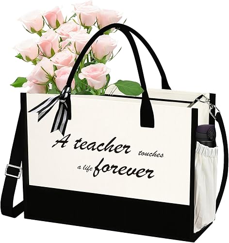 Phrase Canvas Beach Bag,Zipper and Slide Pockets,Stylish Canvas BagShoulder Strap and Bottom Support, Office Handbag