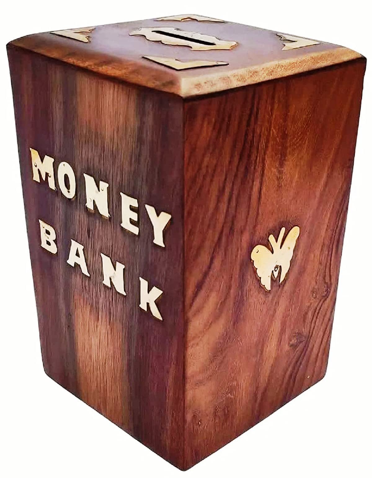 VEDO Money Bank - Big Size Master Size Large Piggy Bank Wooden 6X4 inch for Kids and Adults (Dark Brown)
