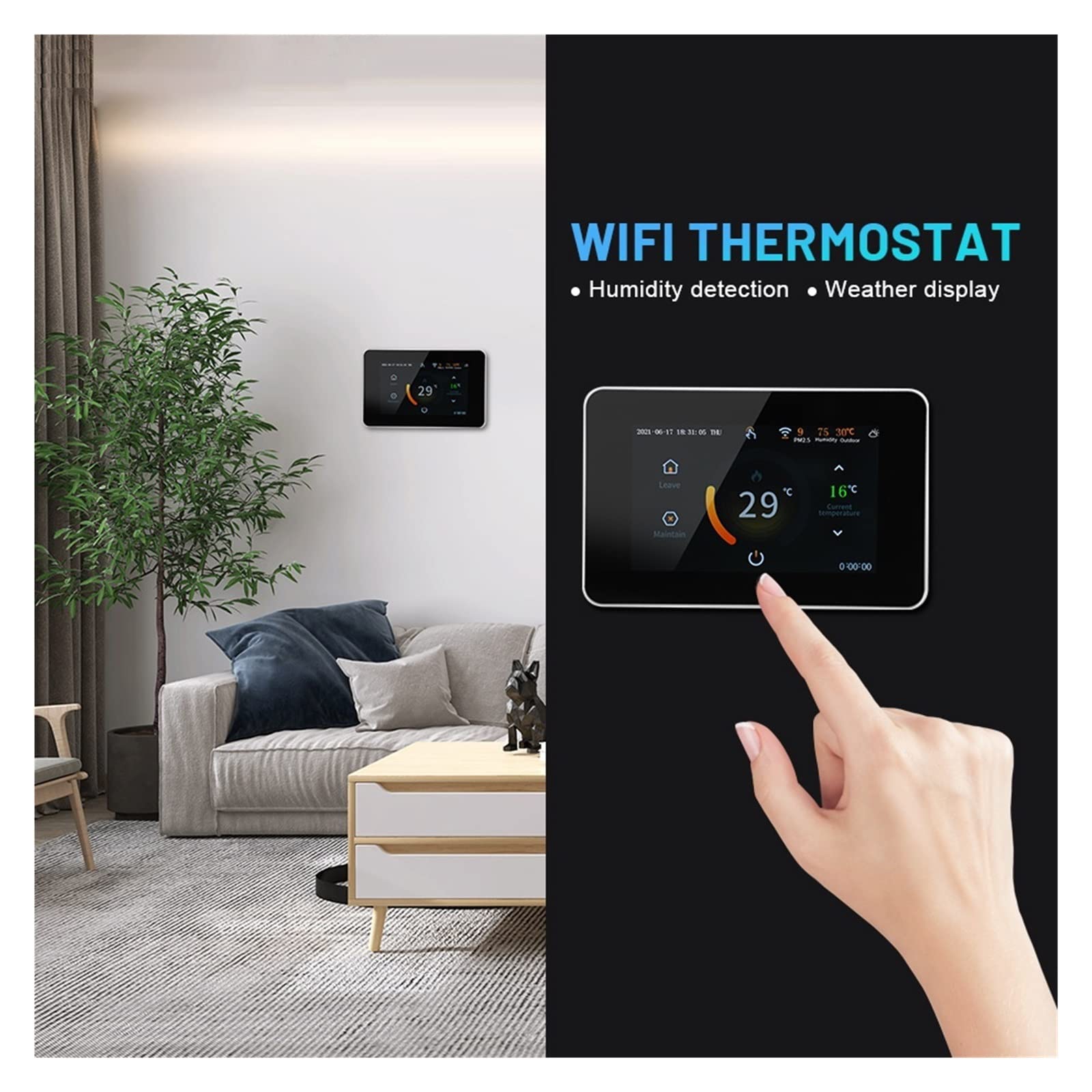 WiFi Smart Thermostat Floor de chauffage électrique Contrôleur de température de chauffage de l'eau CO2 Et capteur d'humidité(Electric Heating B)
