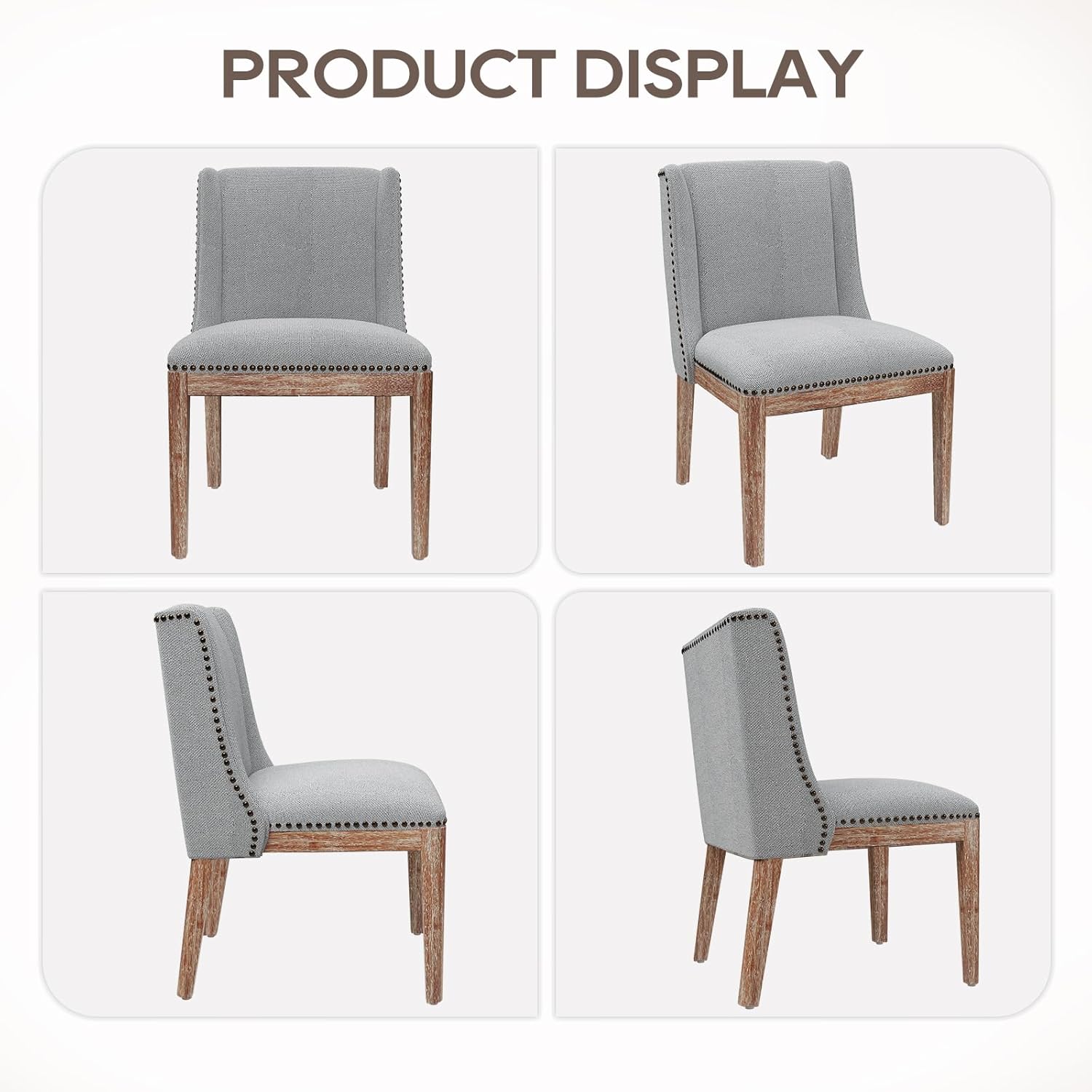 MALOL Dining Chair Set of 2, Fabric Upholstered Kitchen Side Chairs with Wooden Legs for Kitchen & Restaurant Use, LightGrey